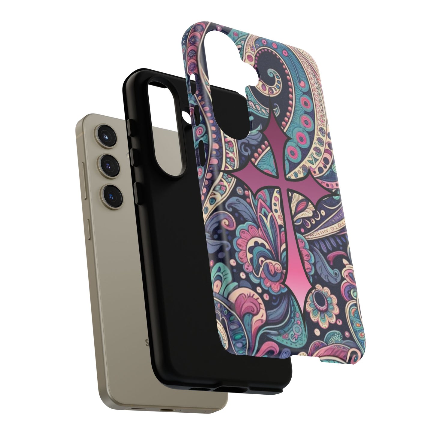 Colorful Cross Phone Case, Tough Phone Cover, Bohemian Style, Unique Gift for Her, Spiritual Design, Easter Accessories