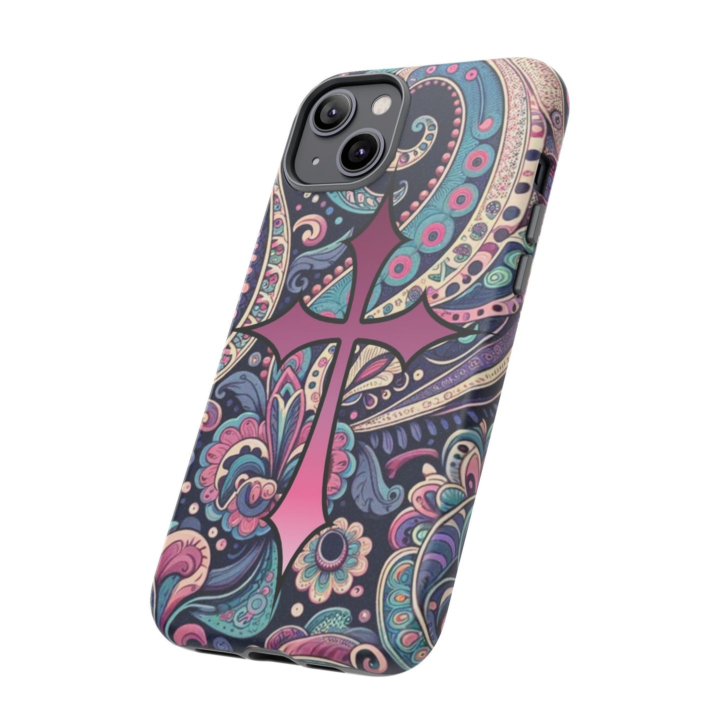 Colorful Cross Phone Case, Tough Phone Cover, Bohemian Style, Unique Gift for Her, Spiritual Design, Easter Accessories