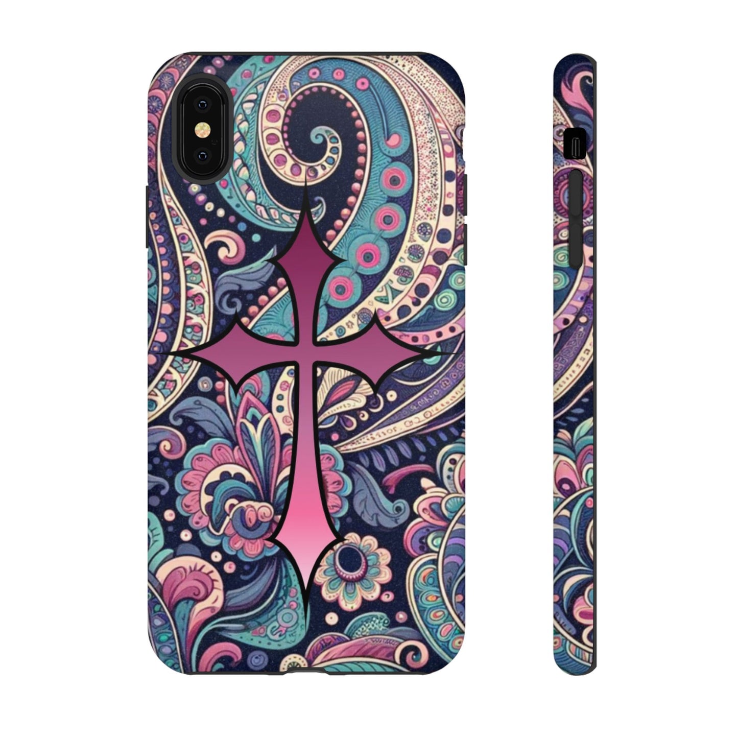 Colorful Cross Phone Case, Tough Phone Cover, Bohemian Style, Unique Gift for Her, Spiritual Design, Easter Accessories
