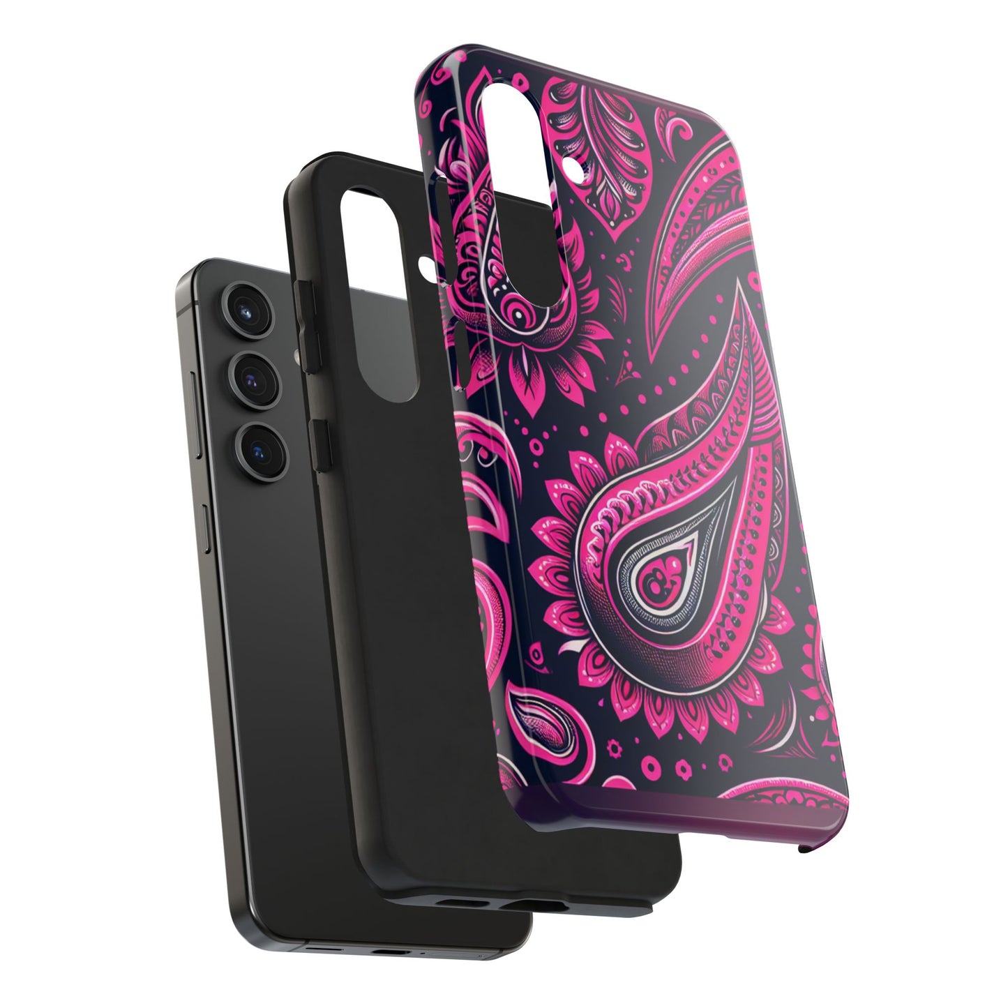 Phone Case - Vibrant Hot Pink Paisley with Black Background