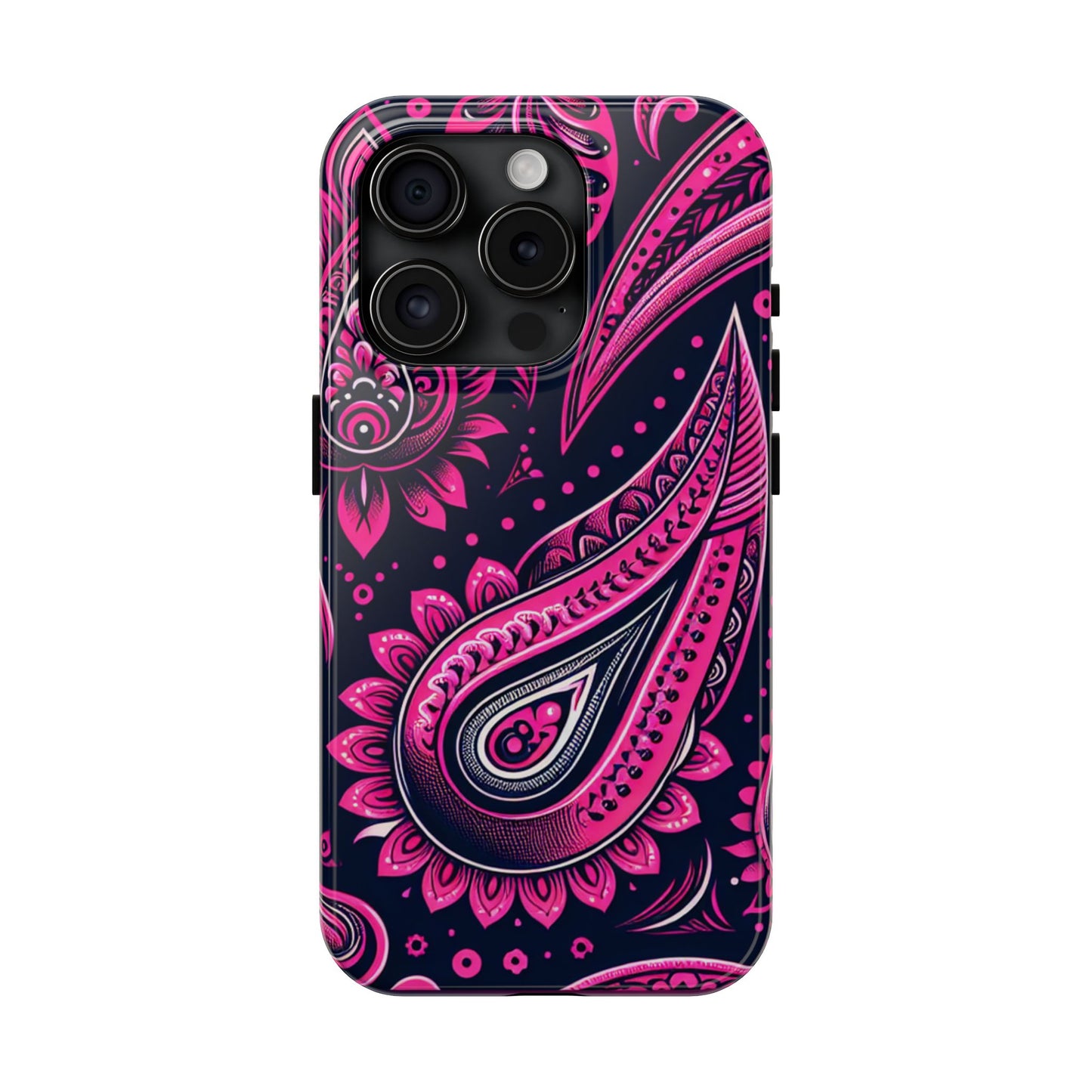 Phone Case - Vibrant Hot Pink Paisley with Black Background