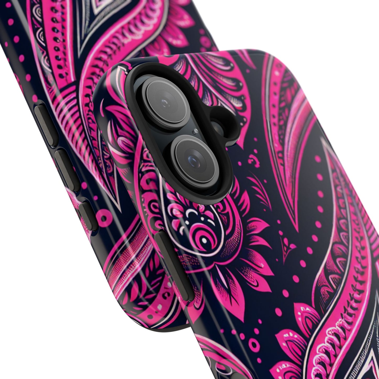 Phone Case - Vibrant Hot Pink Paisley with Black Background