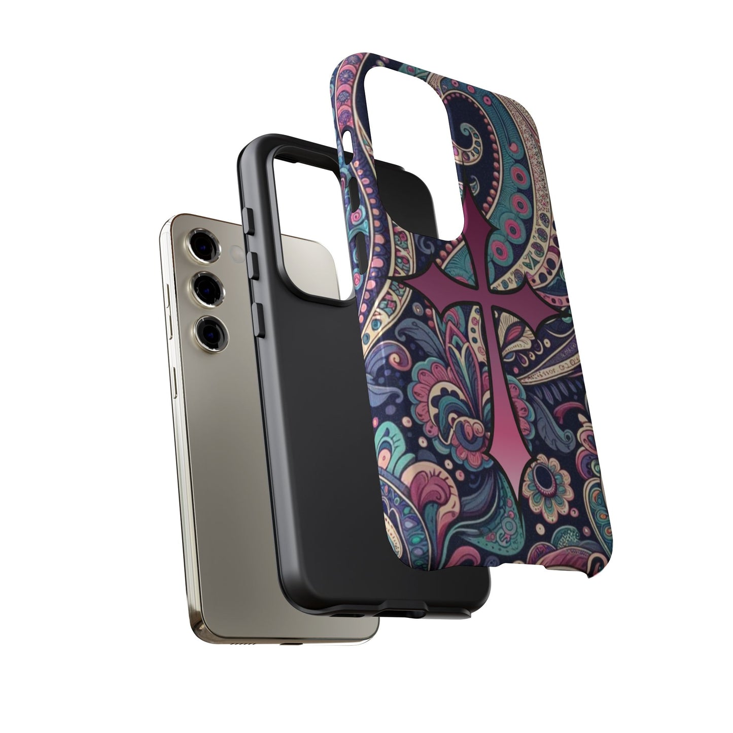 Colorful Cross Phone Case, Tough Phone Cover, Bohemian Style, Unique Gift for Her, Spiritual Design, Easter Accessories