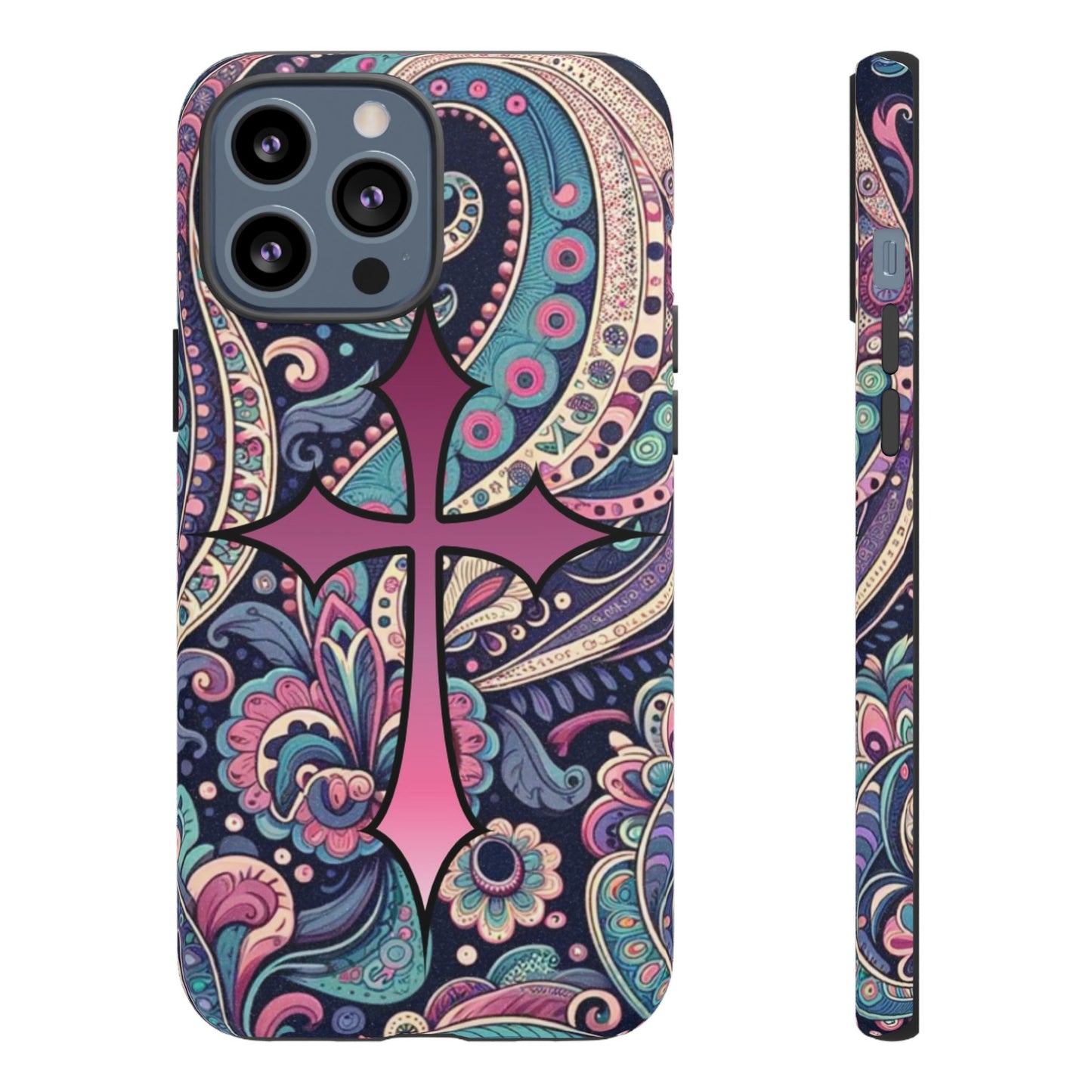 Colorful Cross Phone Case, Tough Phone Cover, Bohemian Style, Unique Gift for Her, Spiritual Design, Easter Accessories