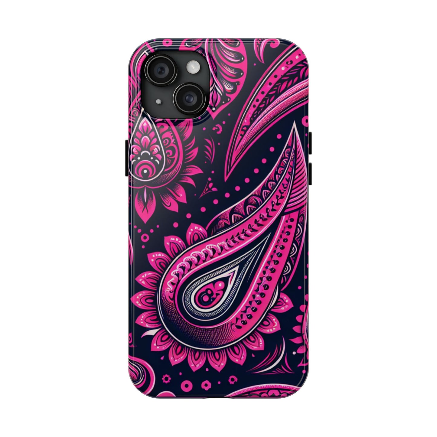 Phone Case - Vibrant Hot Pink Paisley with Black Background