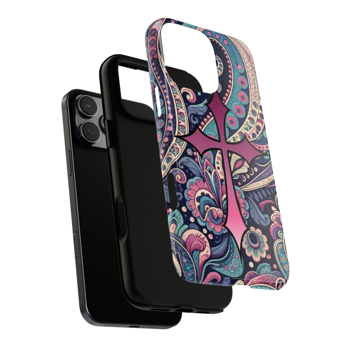 Colorful Cross Phone Case, Tough Phone Cover, Bohemian Style, Unique Gift for Her, Spiritual Design, Easter Accessories