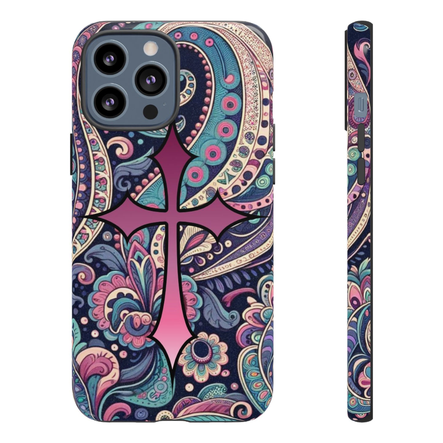 Colorful Cross Phone Case, Tough Phone Cover, Bohemian Style, Unique Gift for Her, Spiritual Design, Easter Accessories