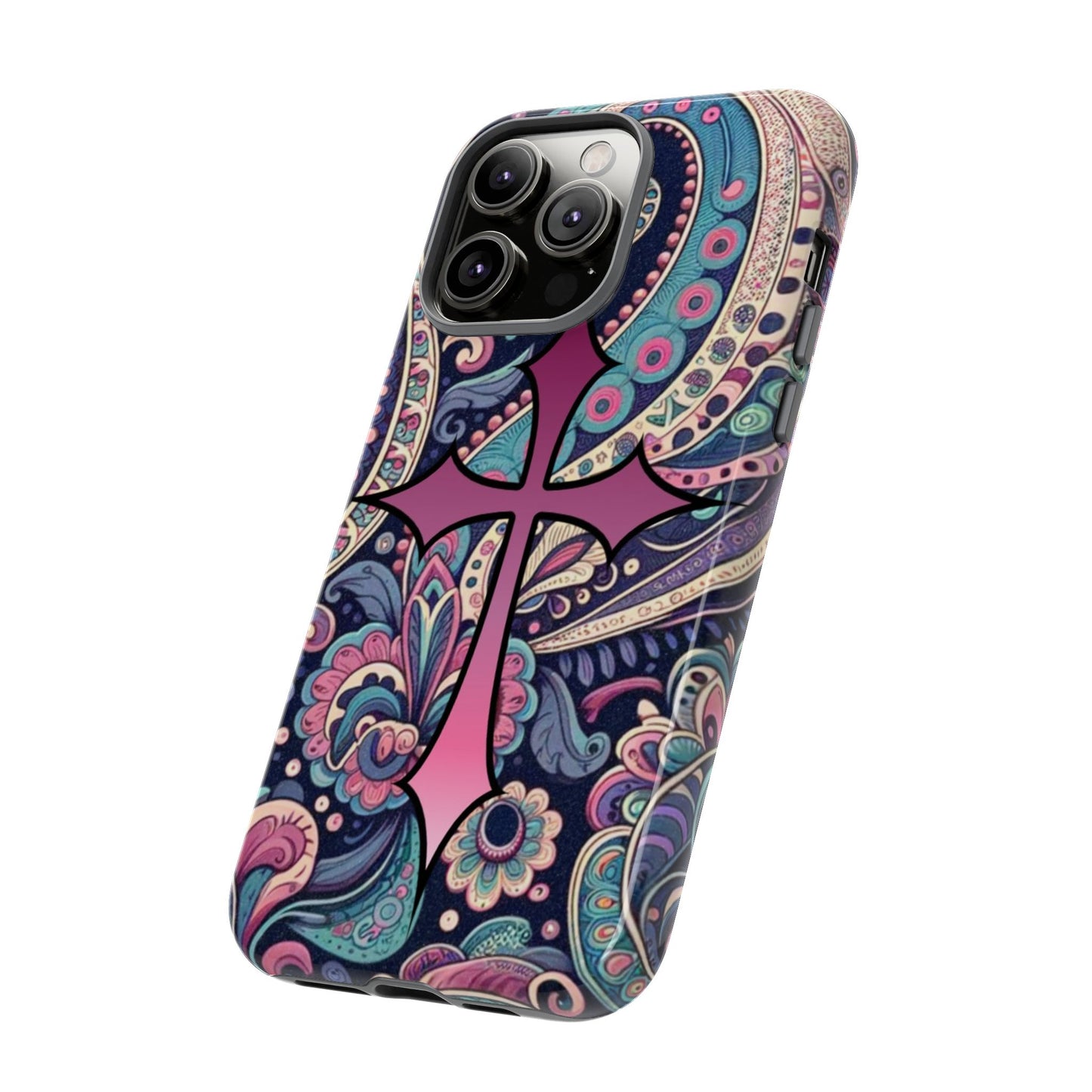 Colorful Cross Phone Case, Tough Phone Cover, Bohemian Style, Unique Gift for Her, Spiritual Design, Easter Accessories