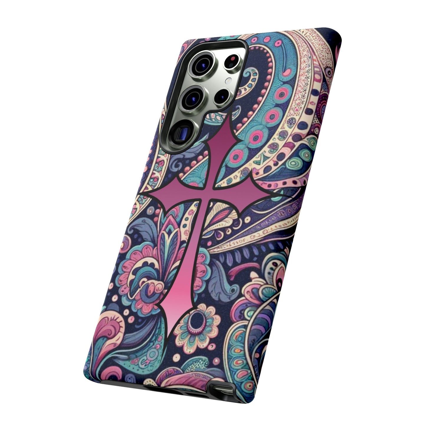 Colorful Cross Phone Case, Tough Phone Cover, Bohemian Style, Unique Gift for Her, Spiritual Design, Easter Accessories