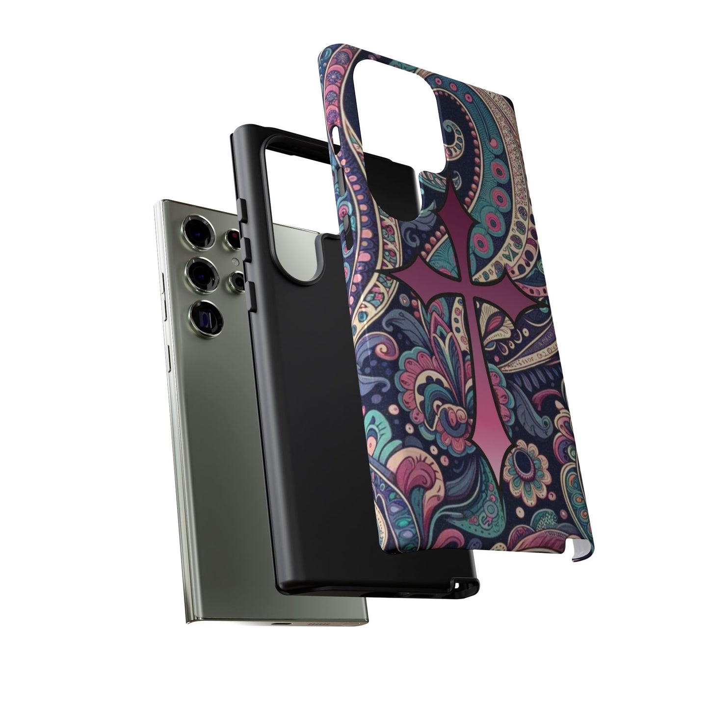 Colorful Cross Phone Case, Tough Phone Cover, Bohemian Style, Unique Gift for Her, Spiritual Design, Easter Accessories
