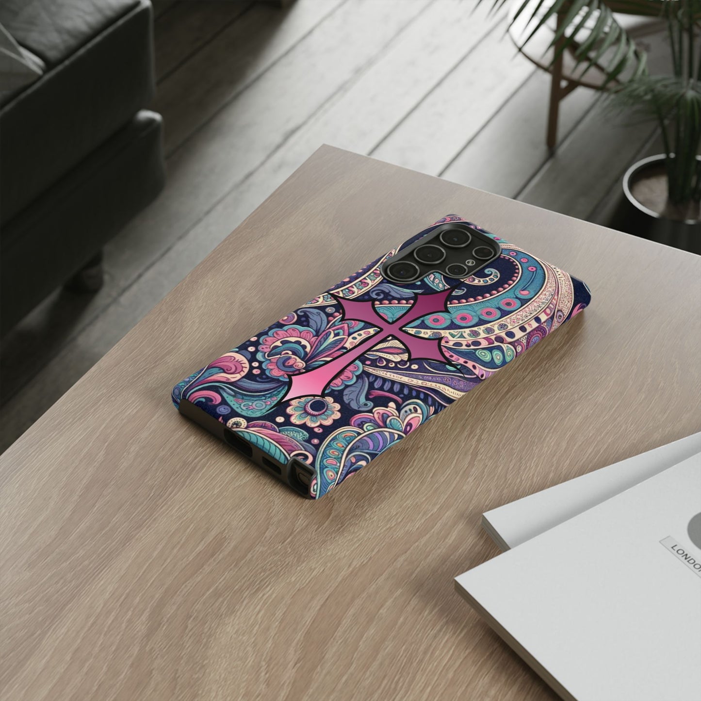 Colorful Cross Phone Case, Tough Phone Cover, Bohemian Style, Unique Gift for Her, Spiritual Design, Easter Accessories