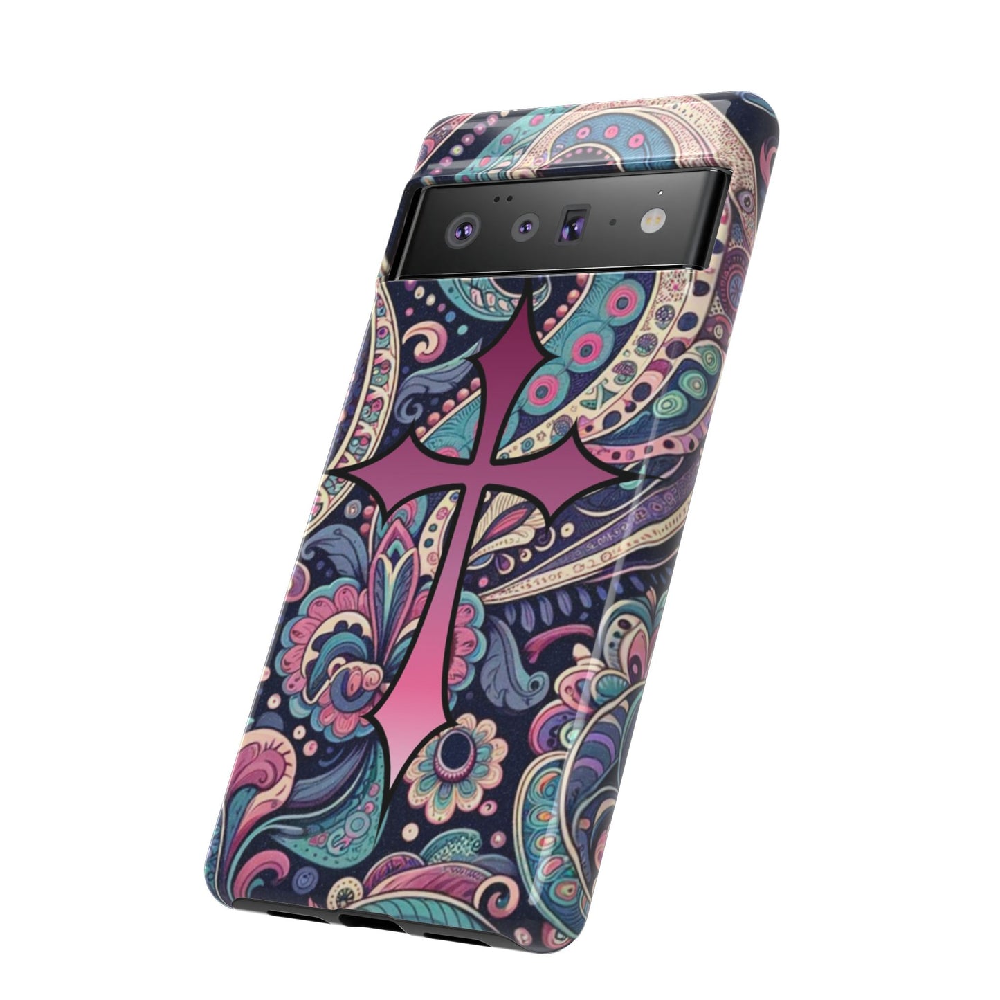 Colorful Cross Phone Case, Tough Phone Cover, Bohemian Style, Unique Gift for Her, Spiritual Design, Easter Accessories