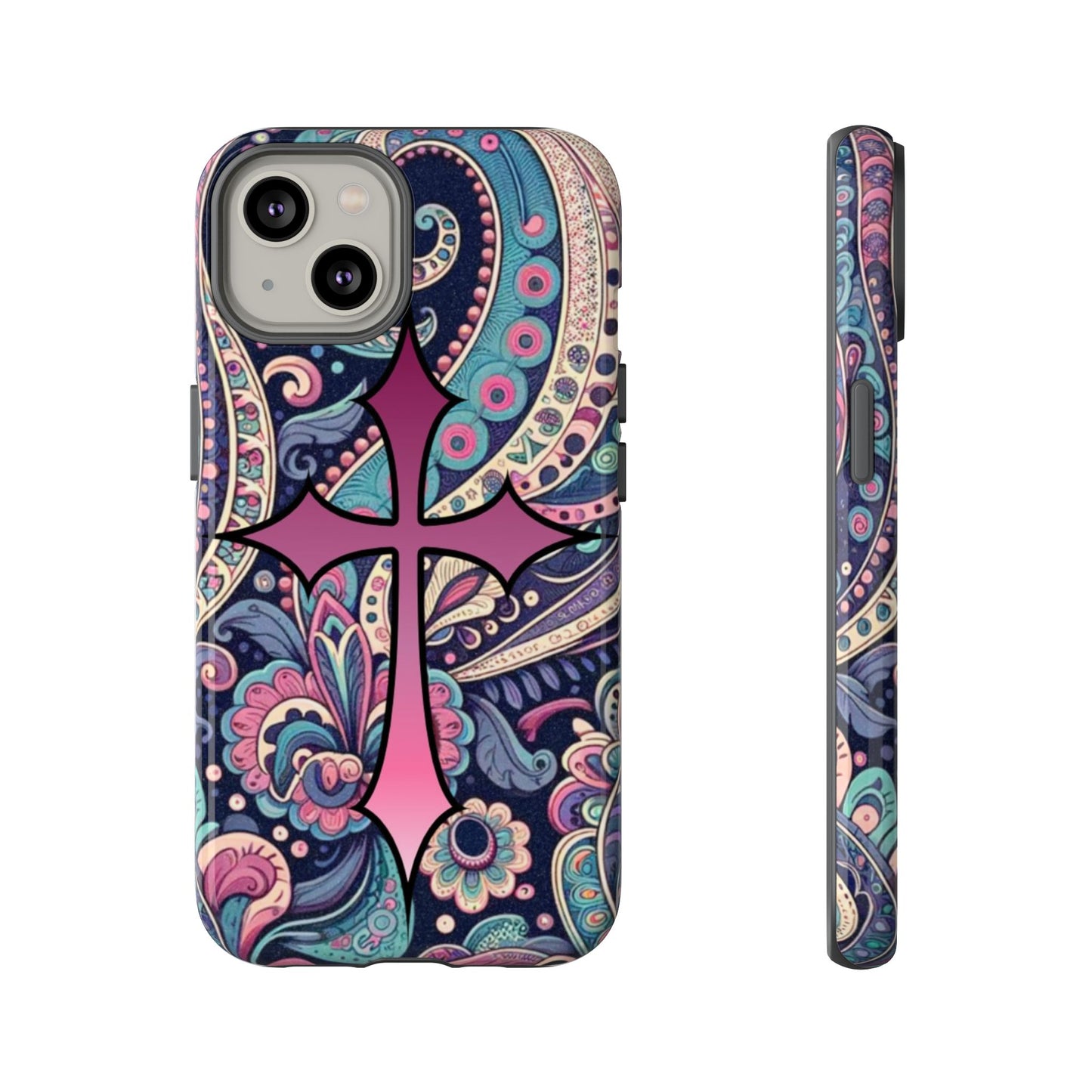 Colorful Cross Phone Case, Tough Phone Cover, Bohemian Style, Unique Gift for Her, Spiritual Design, Easter Accessories
