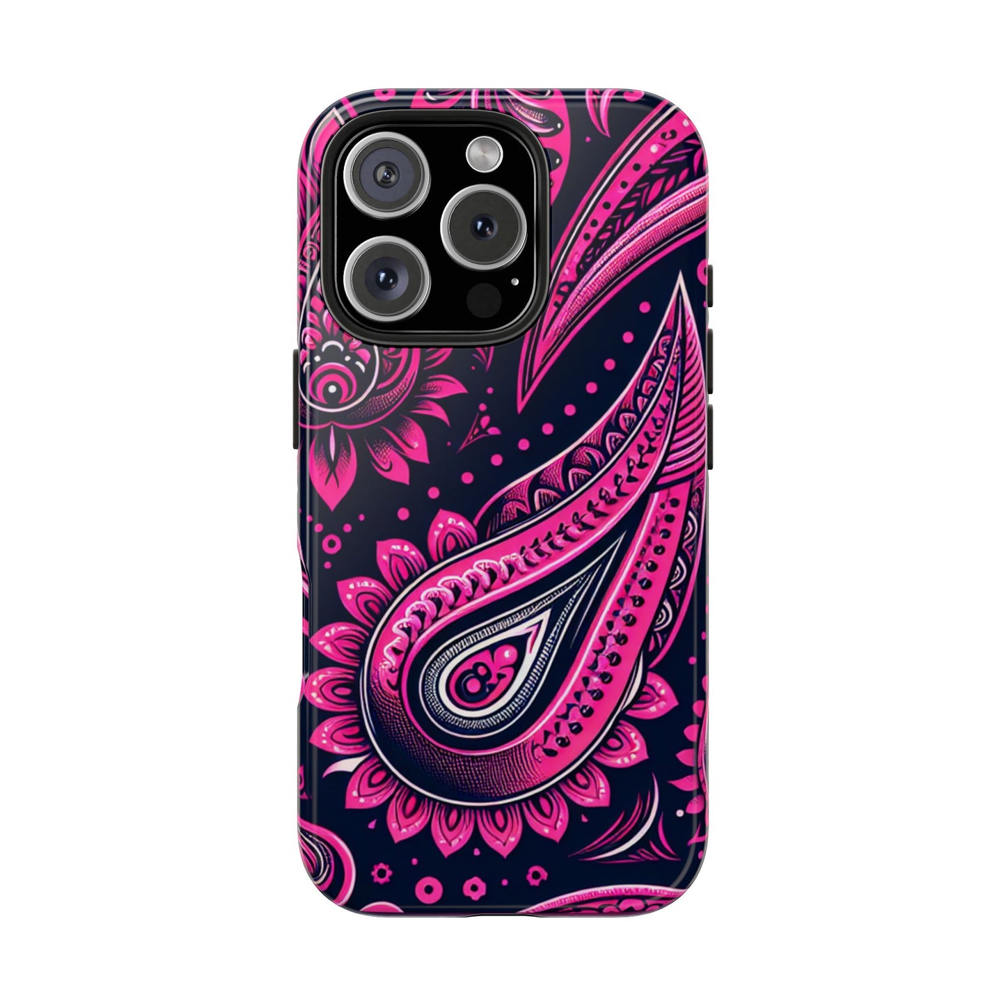 Phone Case - Vibrant Hot Pink Paisley with Black Background