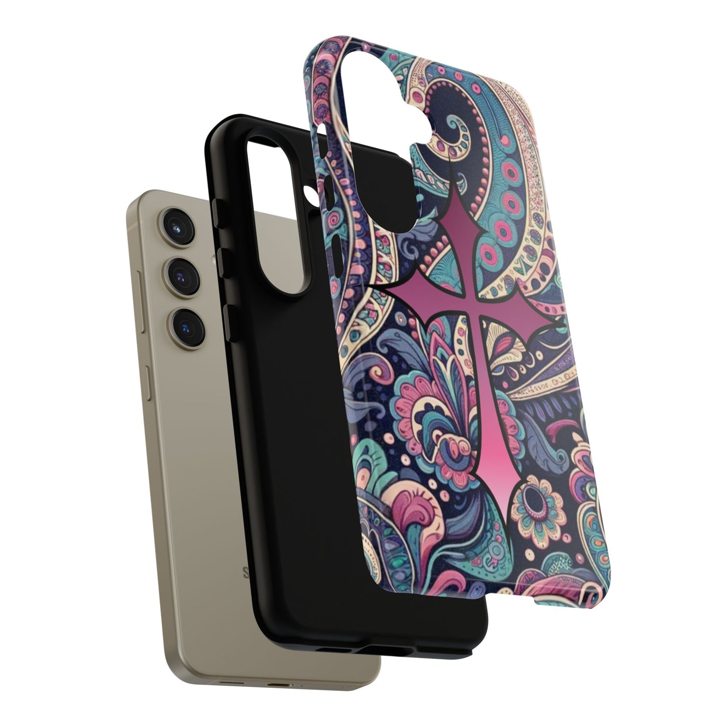 Colorful Cross Phone Case, Tough Phone Cover, Bohemian Style, Unique Gift for Her, Spiritual Design, Easter Accessories
