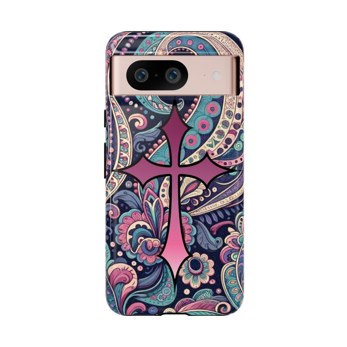 Colorful Cross Phone Case, Tough Phone Cover, Bohemian Style, Unique Gift for Her, Spiritual Design, Easter Accessories