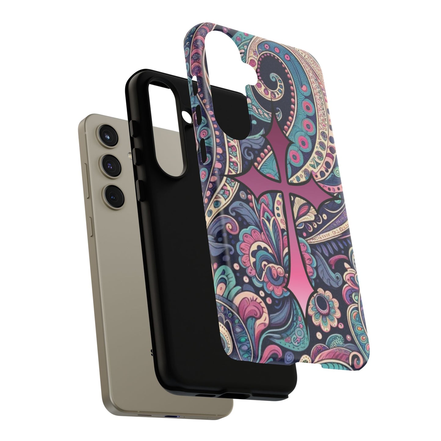 Colorful Cross Phone Case, Tough Phone Cover, Bohemian Style, Unique Gift for Her, Spiritual Design, Easter Accessories
