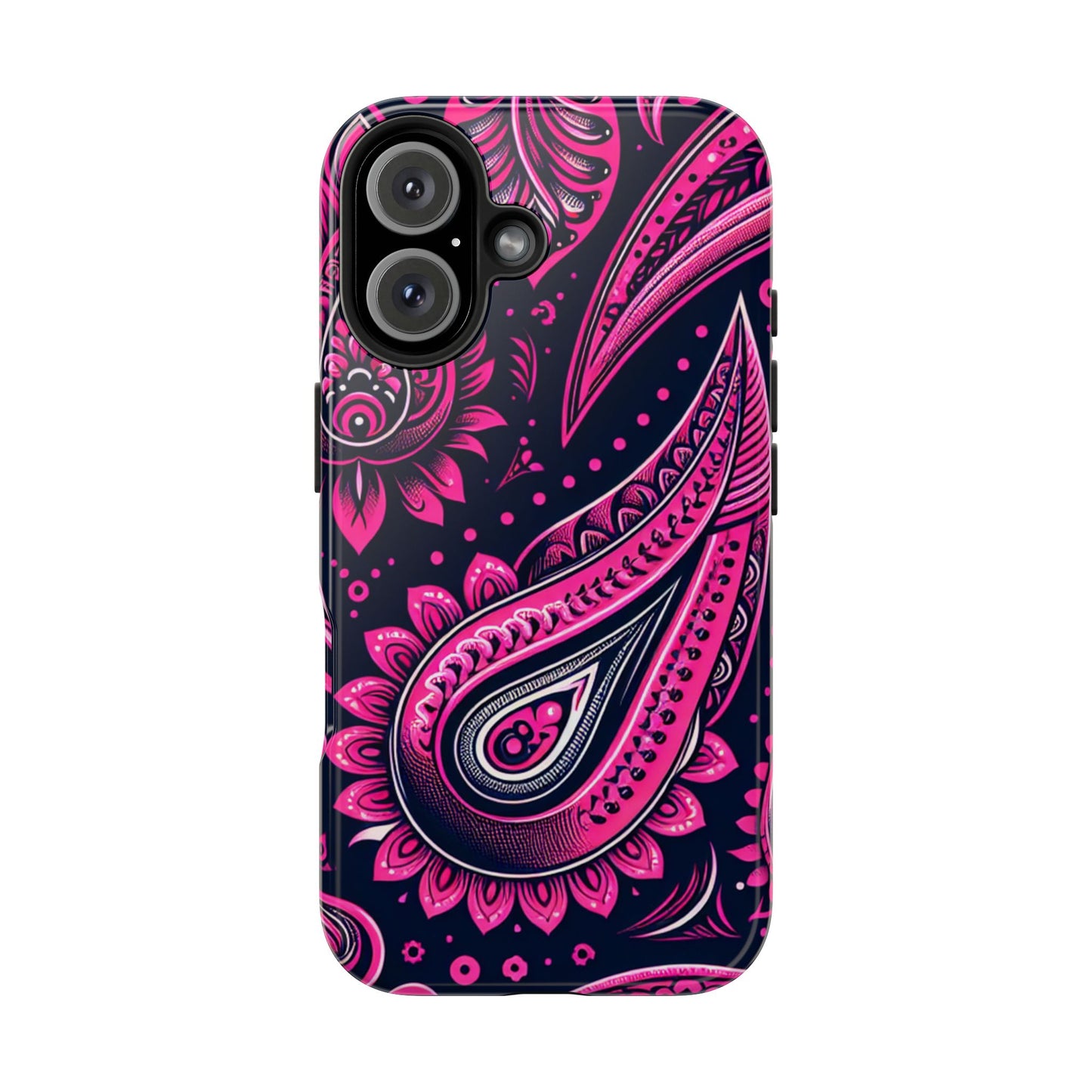 Phone Case - Vibrant Hot Pink Paisley with Black Background