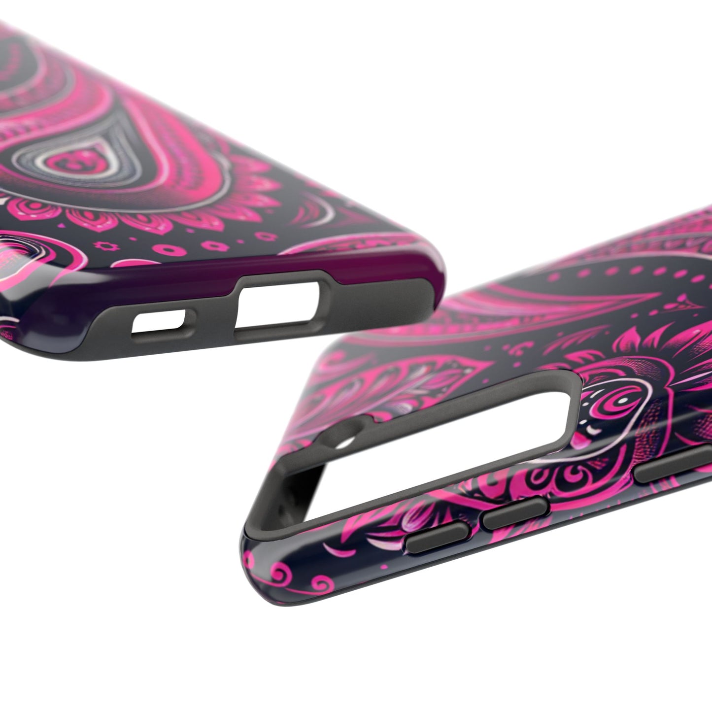 Phone Case - Vibrant Hot Pink Paisley with Black Background