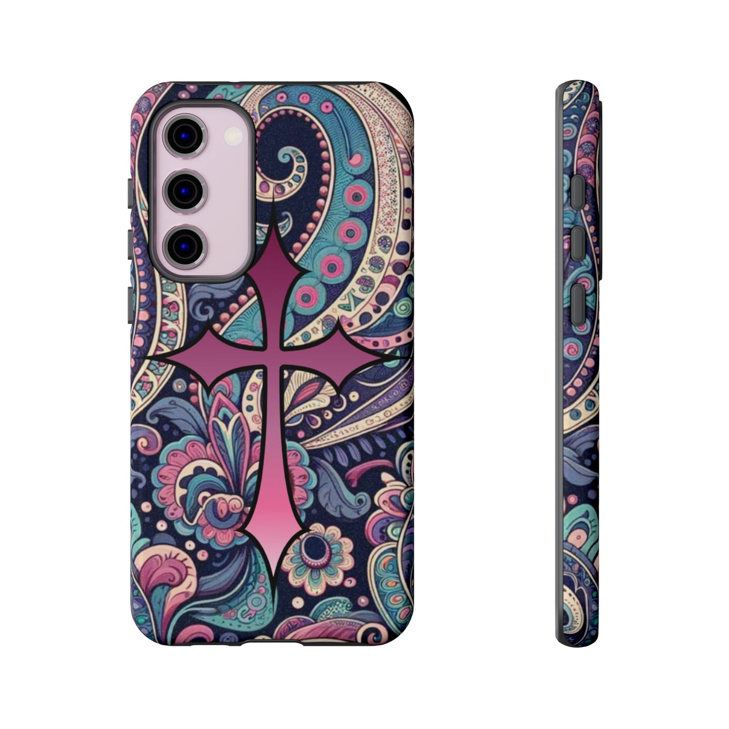 Colorful Cross Phone Case, Tough Phone Cover, Bohemian Style, Unique Gift for Her, Spiritual Design, Easter Accessories