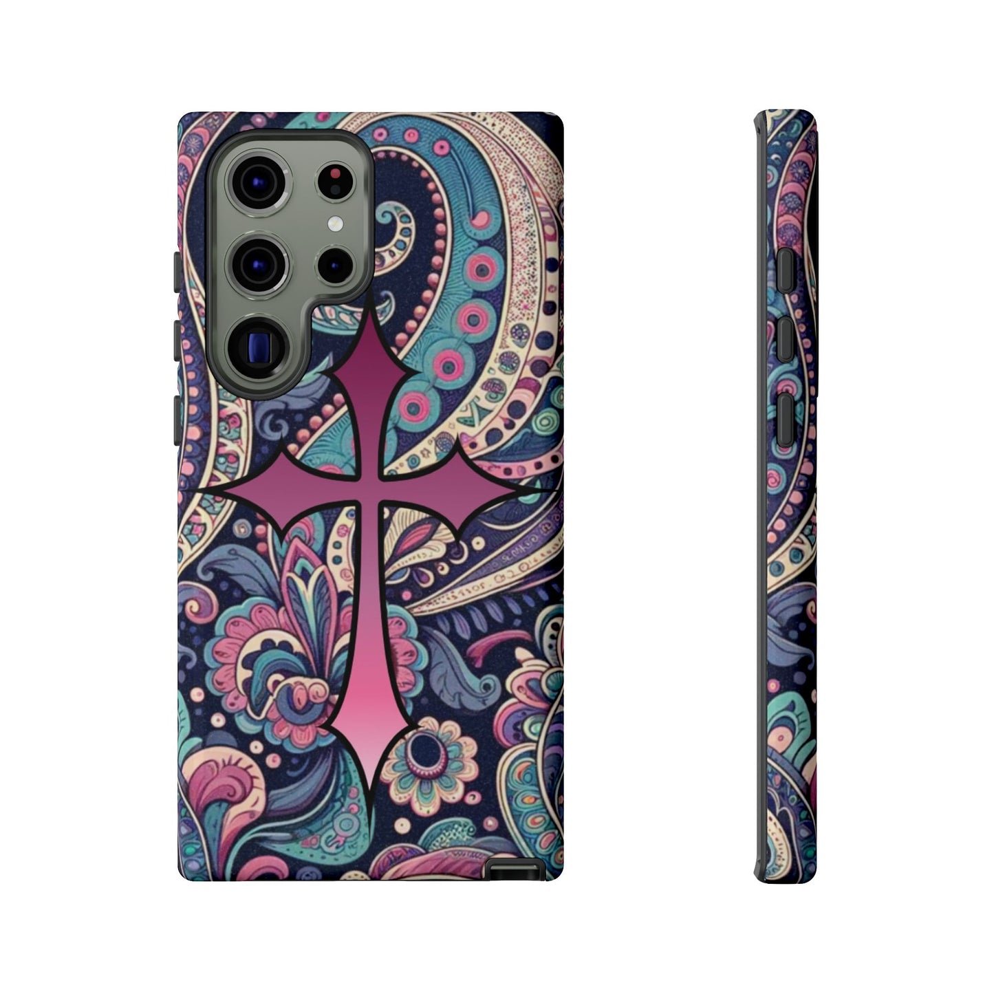 Colorful Cross Phone Case, Tough Phone Cover, Bohemian Style, Unique Gift for Her, Spiritual Design, Easter Accessories