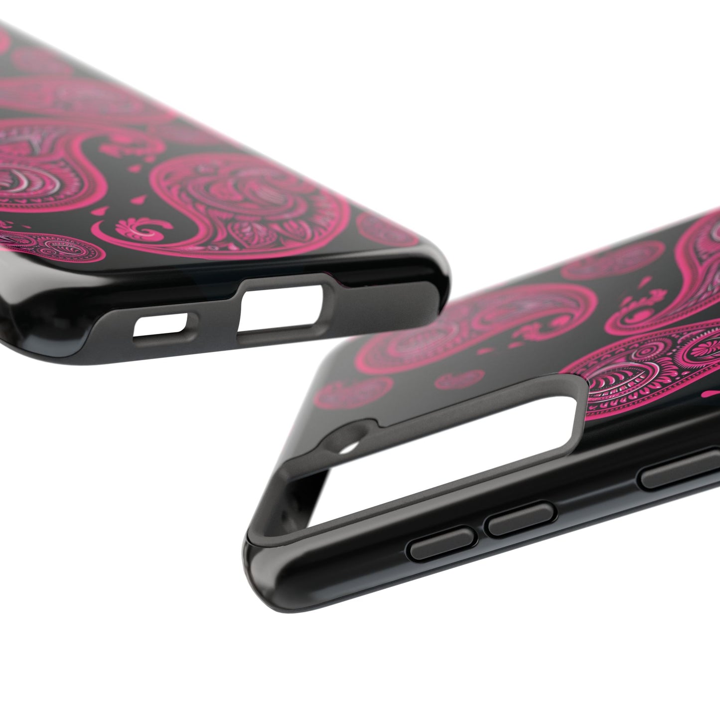 Tough Phone Case - Black with Hot Pink Paisley Design
