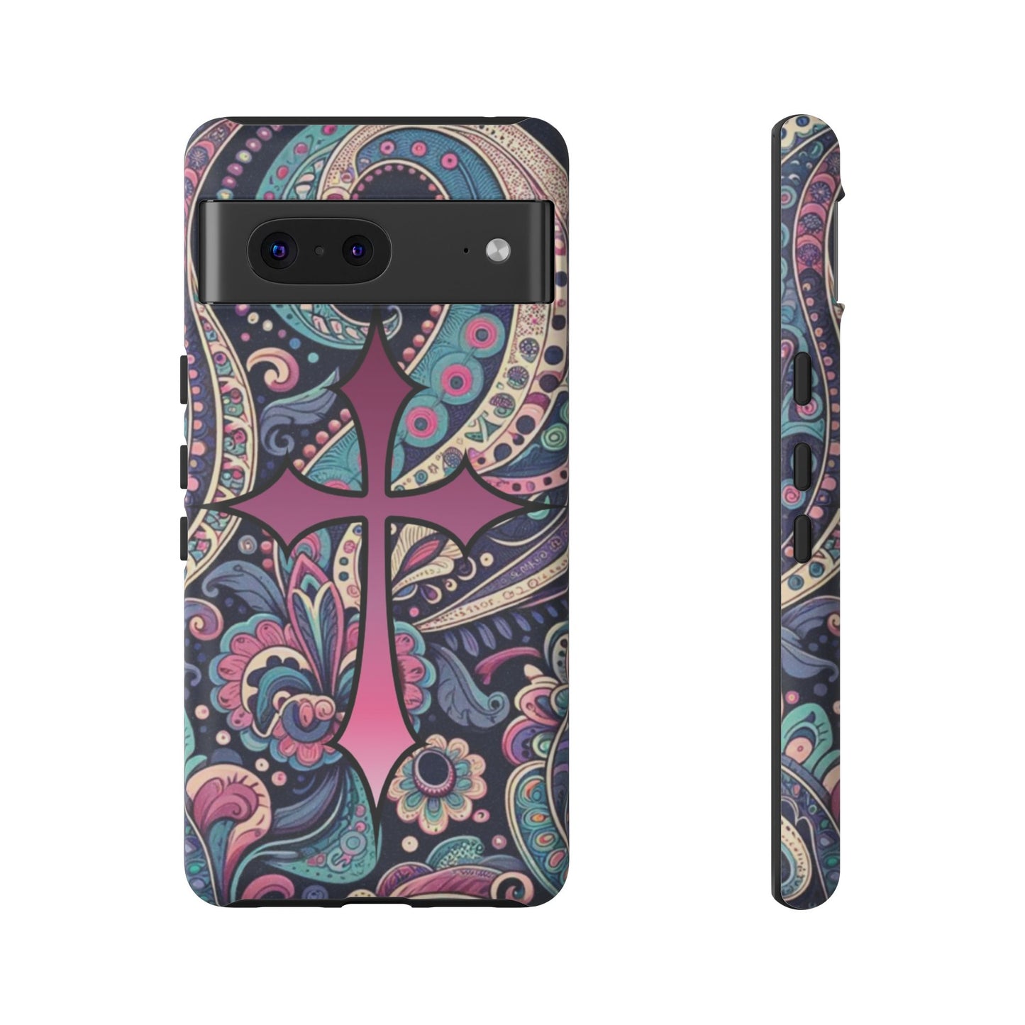 Colorful Cross Phone Case, Tough Phone Cover, Bohemian Style, Unique Gift for Her, Spiritual Design, Easter Accessories