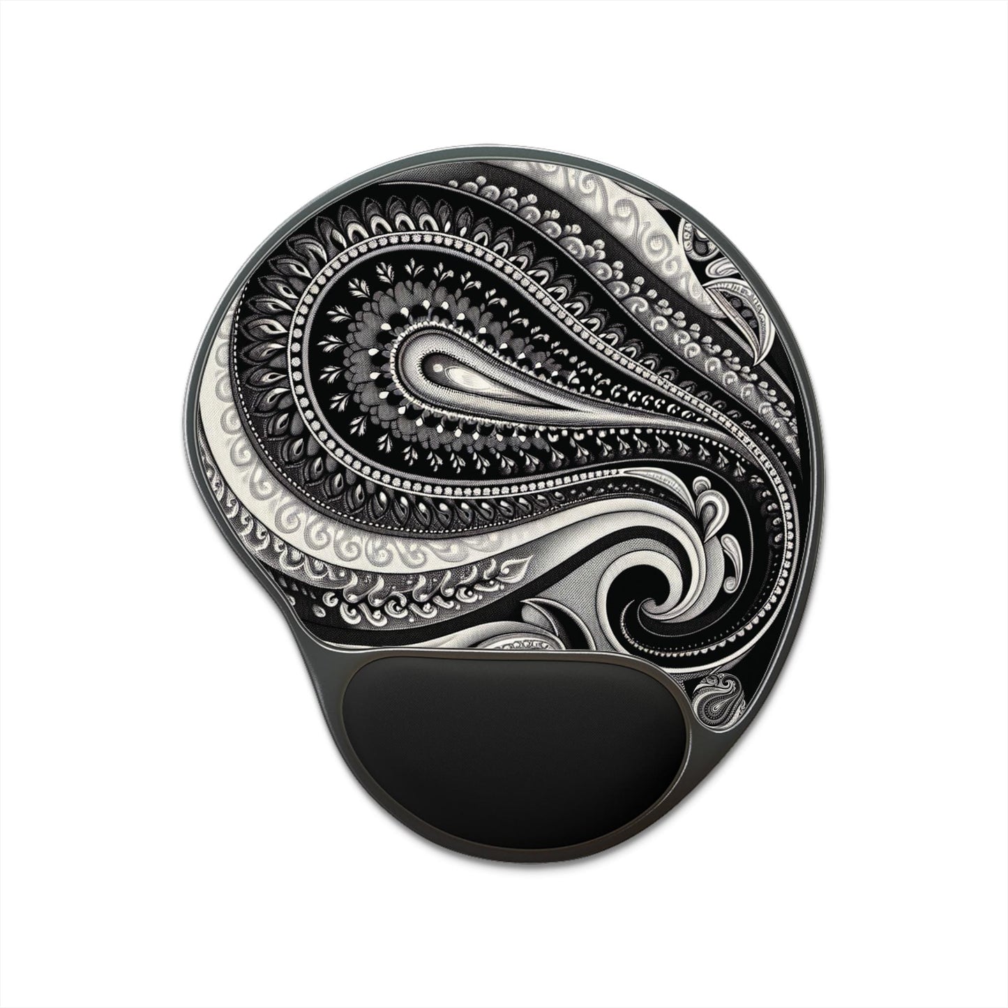 Mouse Pad, Elegant Black and White Paisley, Stylish Desk Accessory with Wrist Rest, Ideal for Office Decor and Computer Gift, Cozy Workspace