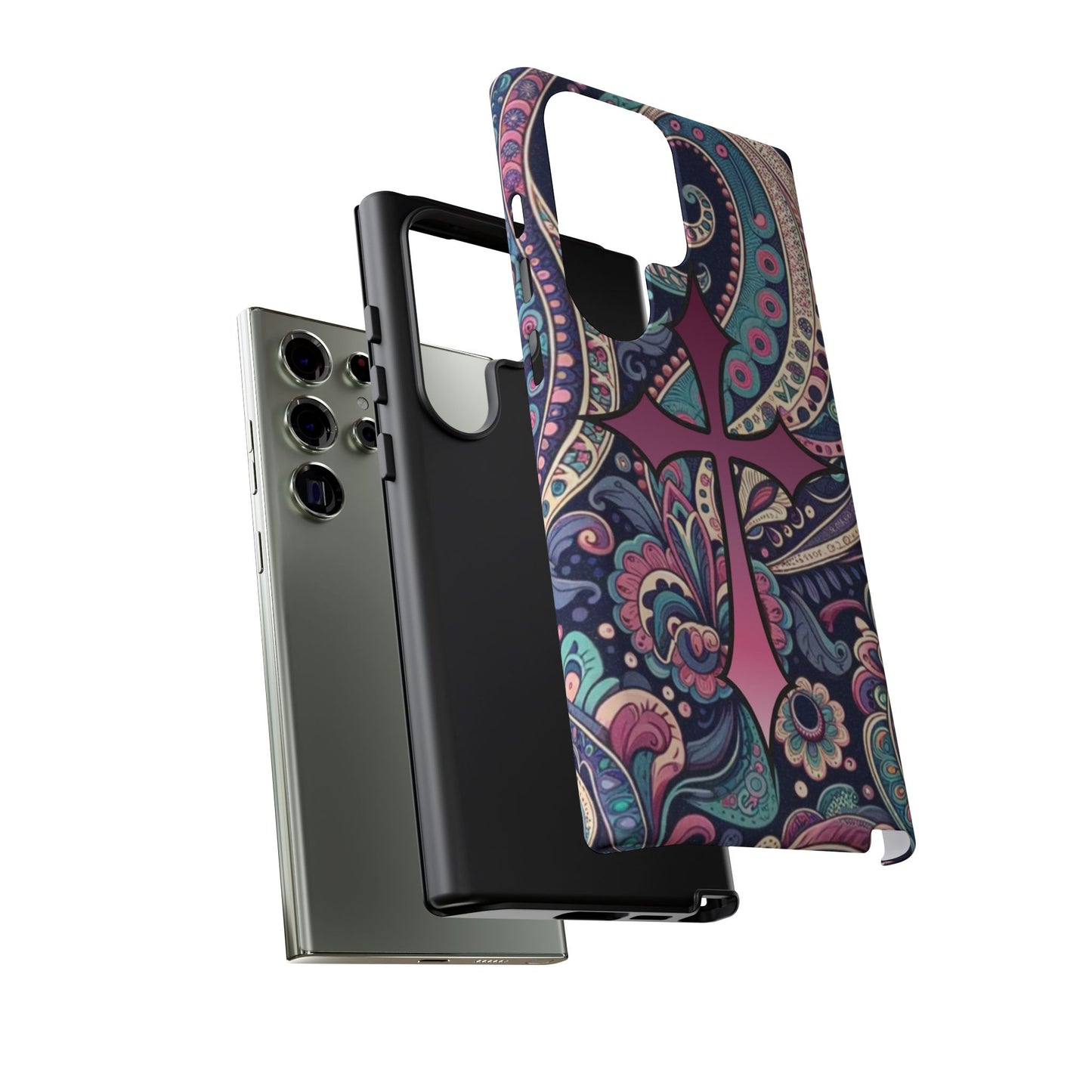 Colorful Cross Phone Case, Tough Phone Cover, Bohemian Style, Unique Gift for Her, Spiritual Design, Easter Accessories