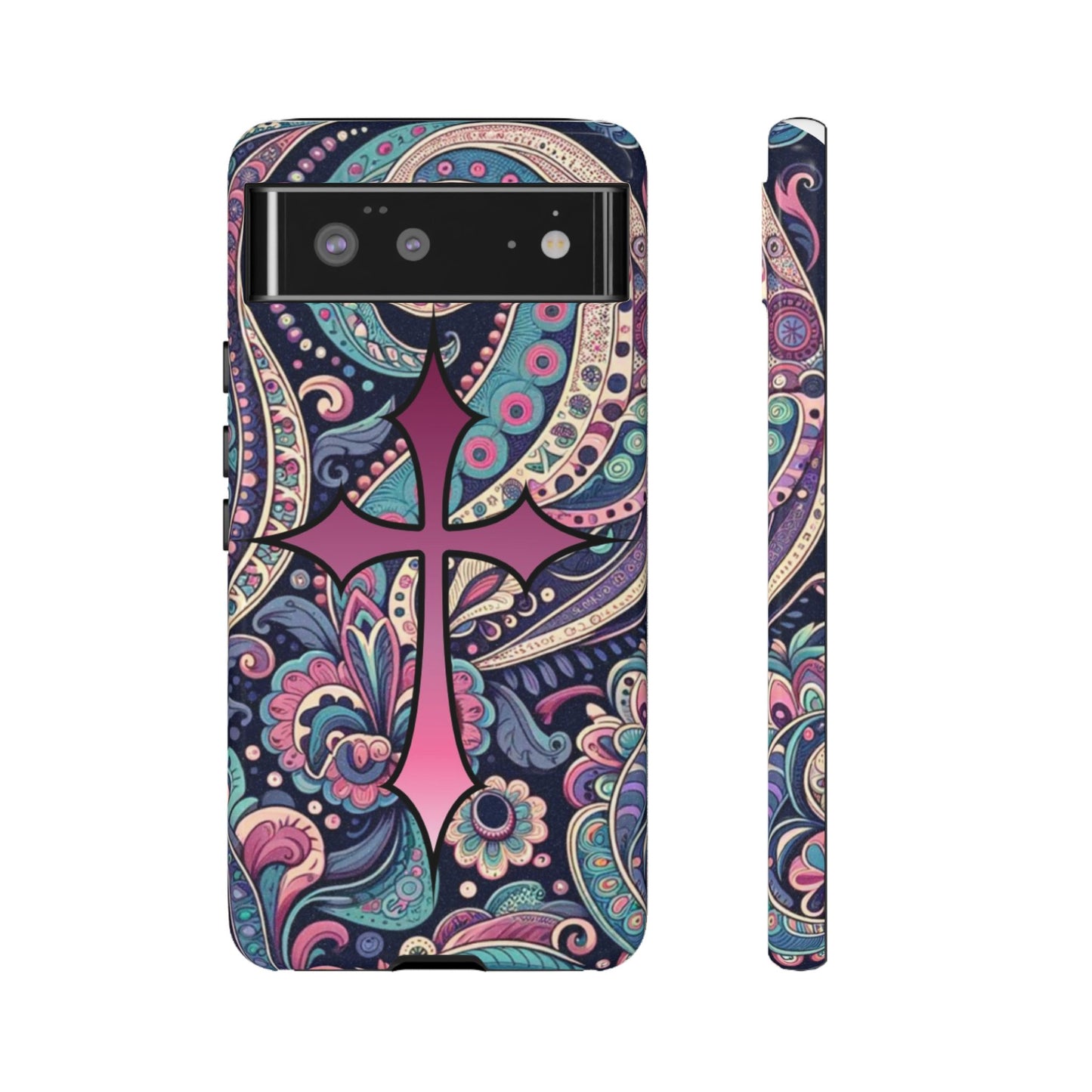 Colorful Cross Phone Case, Tough Phone Cover, Bohemian Style, Unique Gift for Her, Spiritual Design, Easter Accessories