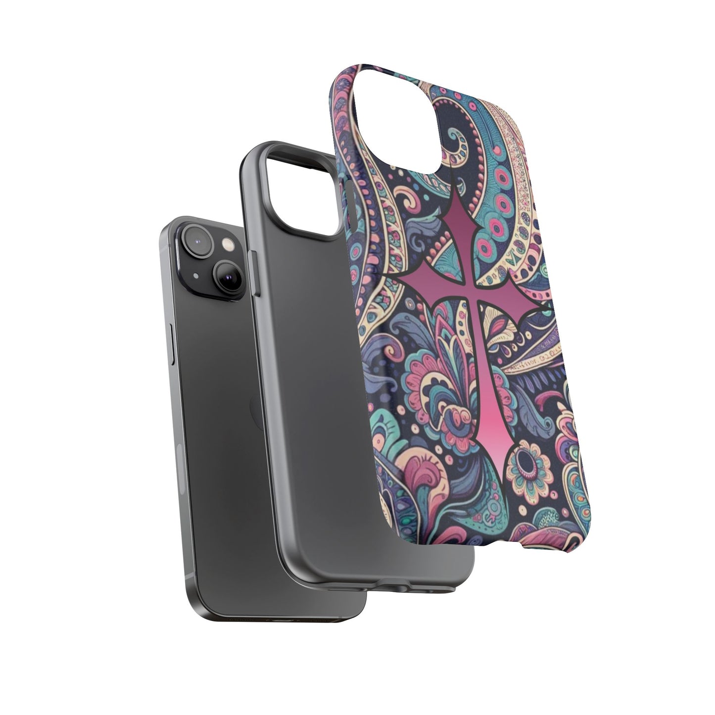 Colorful Cross Phone Case, Tough Phone Cover, Bohemian Style, Unique Gift for Her, Spiritual Design, Easter Accessories