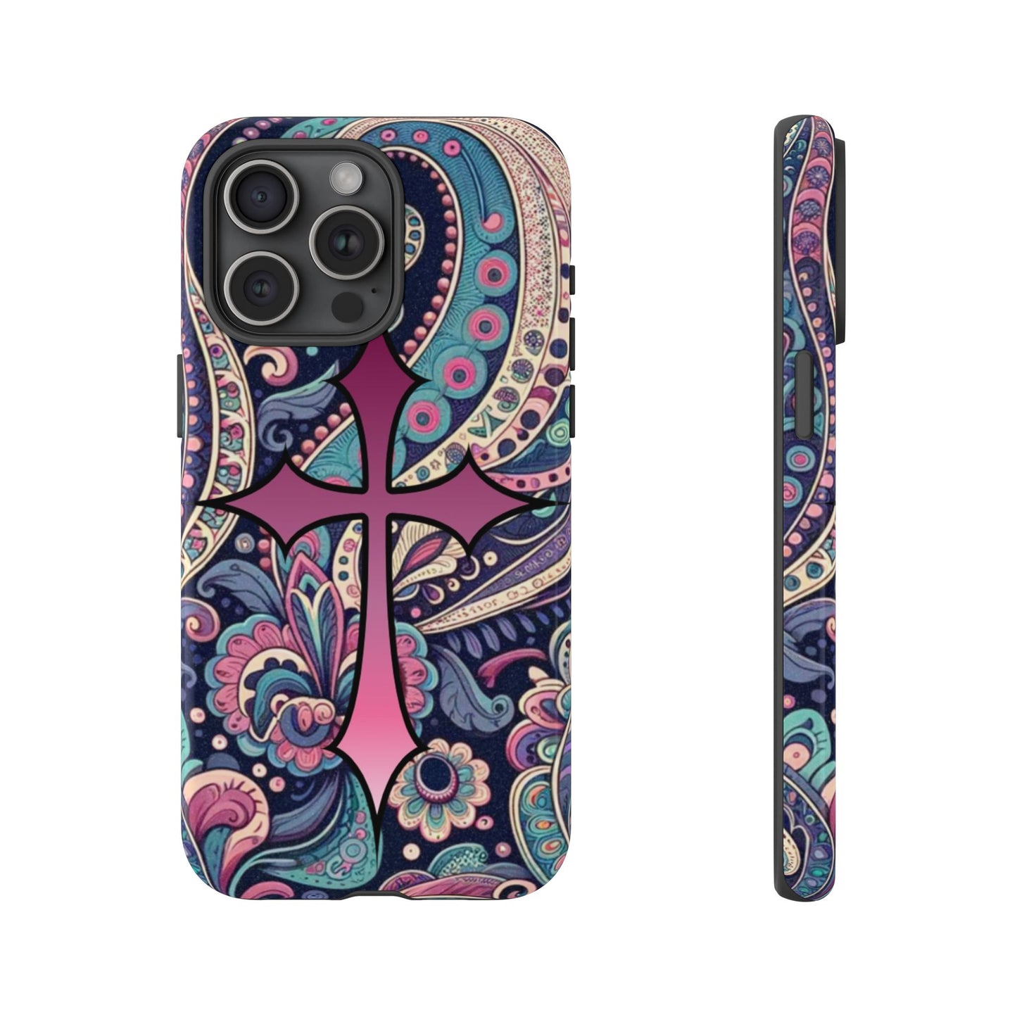 Colorful Cross Phone Case, Tough Phone Cover, Bohemian Style, Unique Gift for Her, Spiritual Design, Easter Accessories