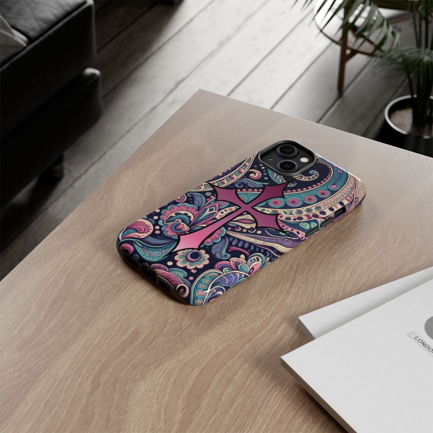 Colorful Cross Phone Case, Tough Phone Cover, Bohemian Style, Unique Gift for Her, Spiritual Design, Easter Accessories