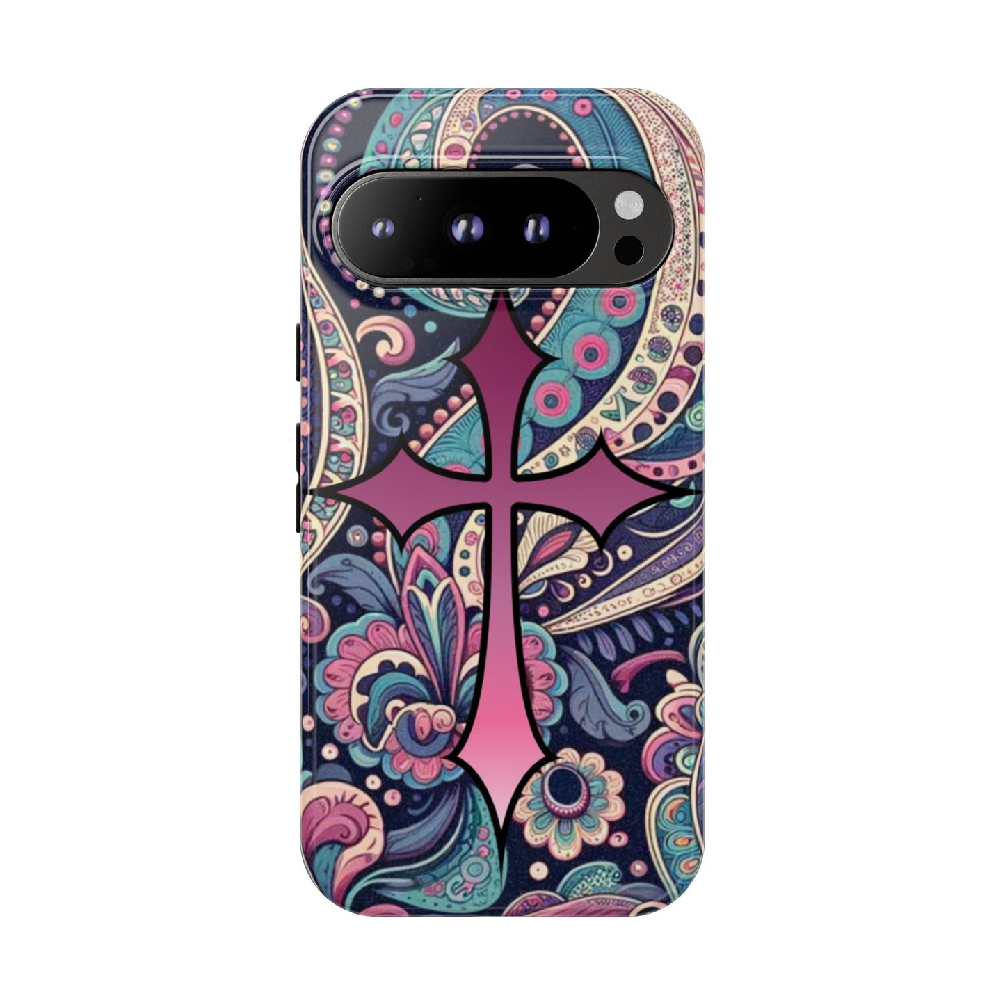 Colorful Cross Phone Case, Tough Phone Cover, Bohemian Style, Unique Gift for Her, Spiritual Design, Easter Accessories