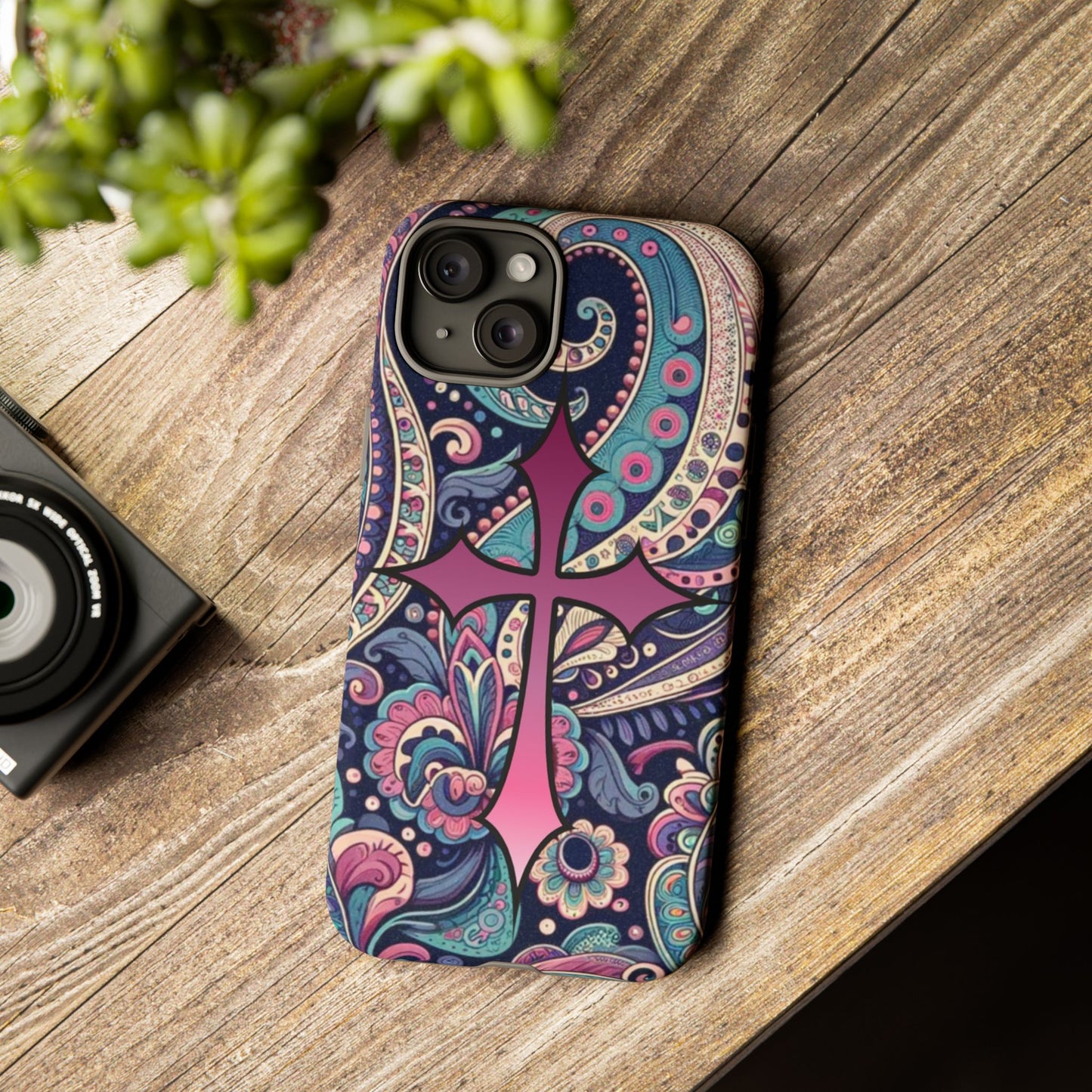Colorful Cross Phone Case, Tough Phone Cover, Bohemian Style, Unique Gift for Her, Spiritual Design, Easter Accessories