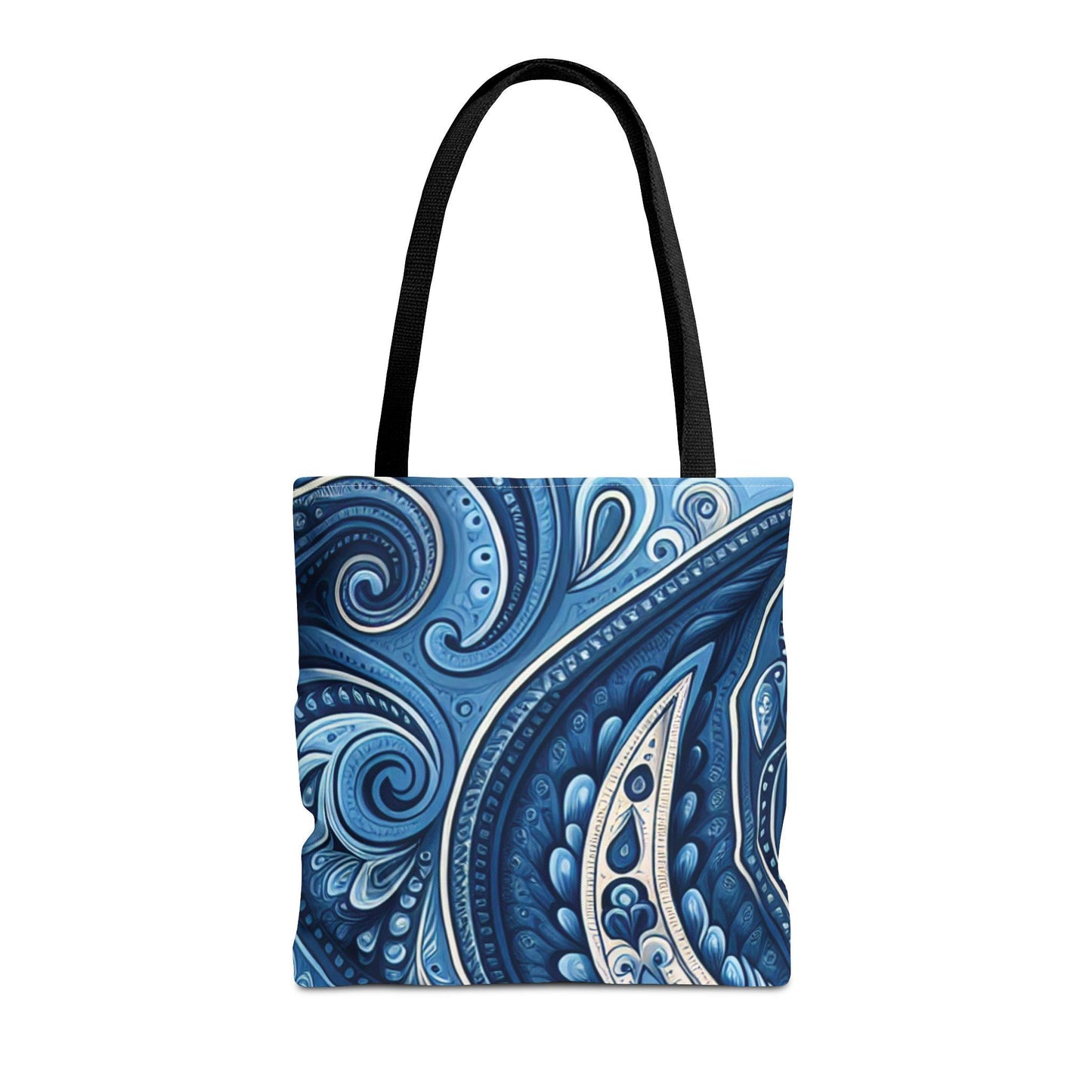 Blue Paisley Tote Bag - Trendy Boho Style School Book Overnight Bag, Chic Personalized Durable Handle Color Choice, Fashion Carryall, Beach