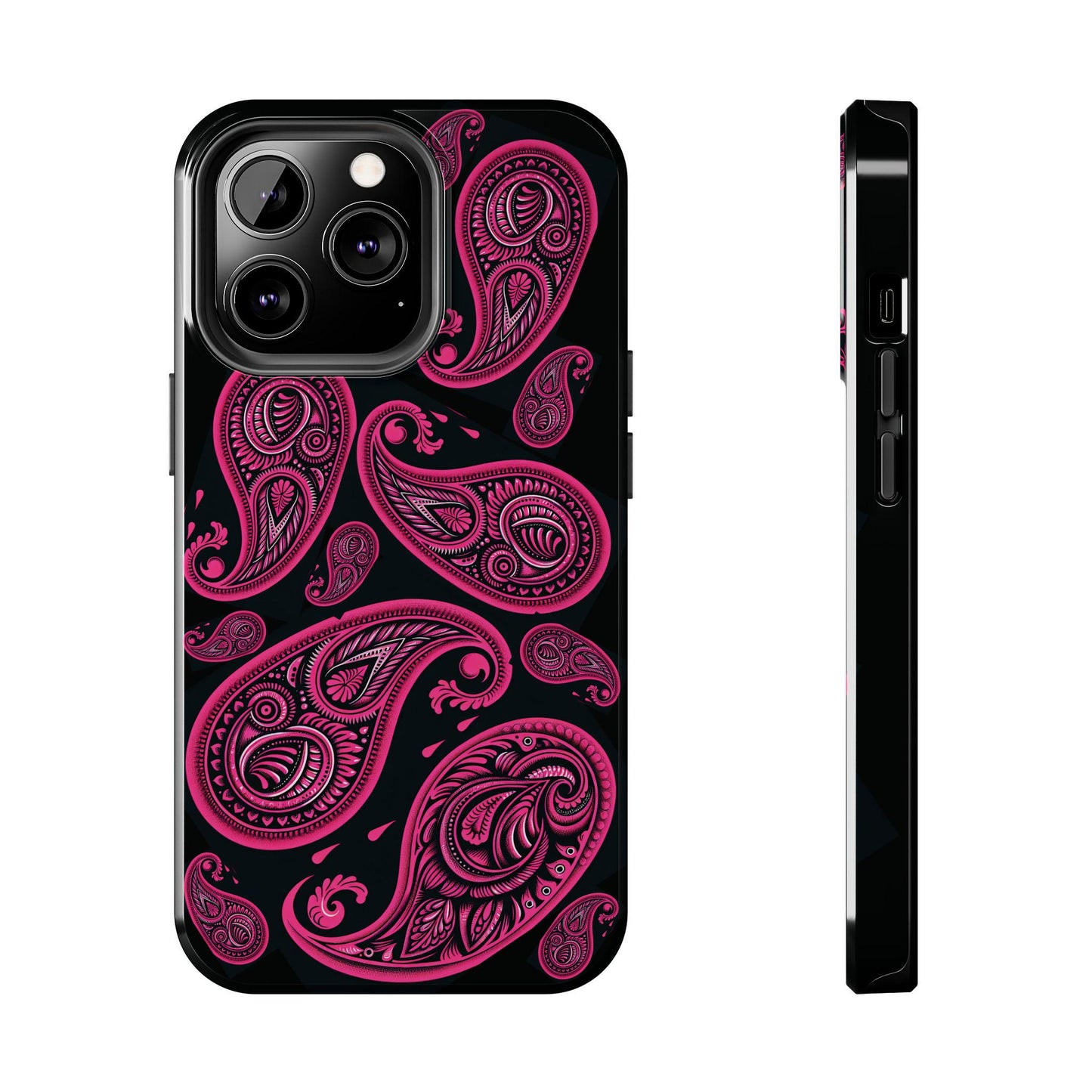 Hot Pink Paisley on black Phone Case