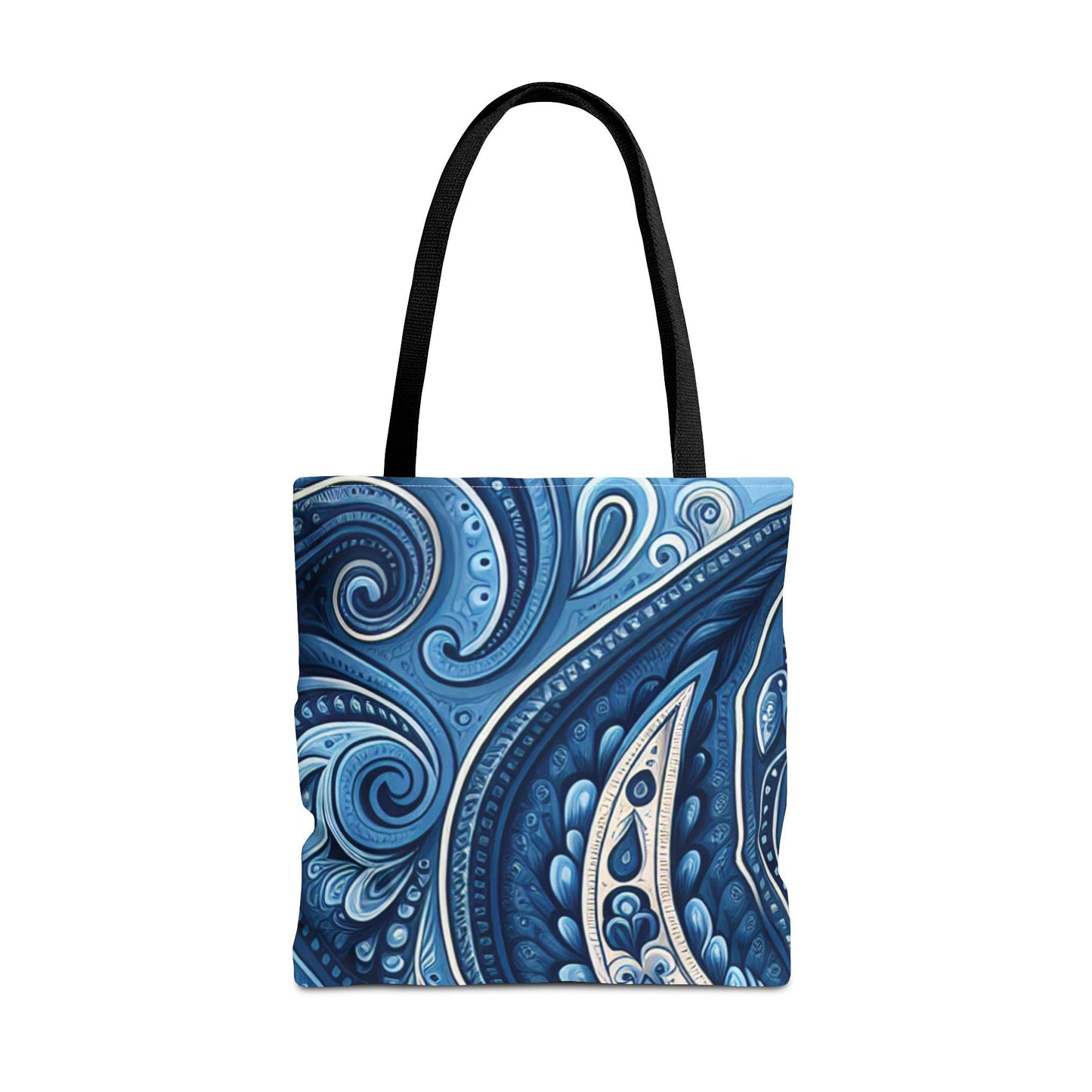 Blue Paisley Tote Bag - Trendy Boho Style School Book Overnight Bag, Chic Personalized Durable Handle Color Choice, Fashion Carryall, Beach