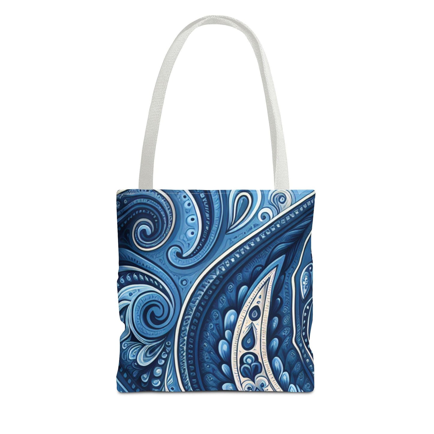 Blue Paisley Tote Bag - Trendy Boho Style School Book Overnight Bag, Chic Personalized Durable Handle Color Choice, Fashion Carryall, Beach