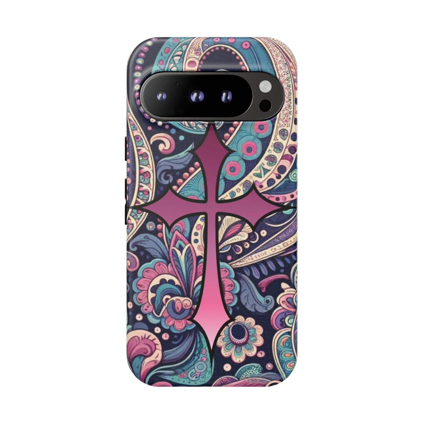 Colorful Cross Phone Case, Tough Phone Cover, Bohemian Style, Unique Gift for Her, Spiritual Design, Easter Accessories