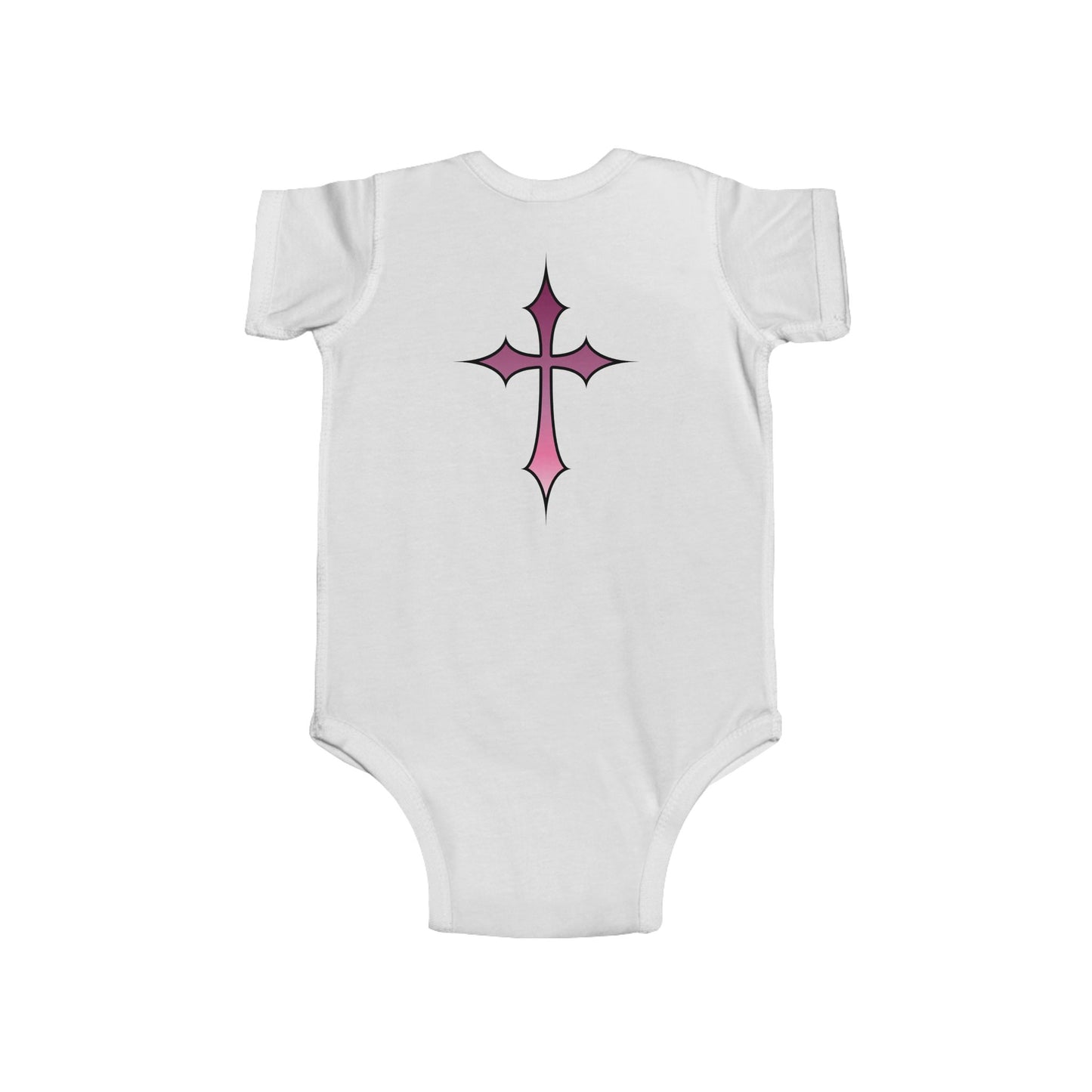 Baby Bodysuit - Pink Cross Infant Fine Jersey Bodysuit for Newborn, Religious Baptism Gift and Faithful Baby Shower Present