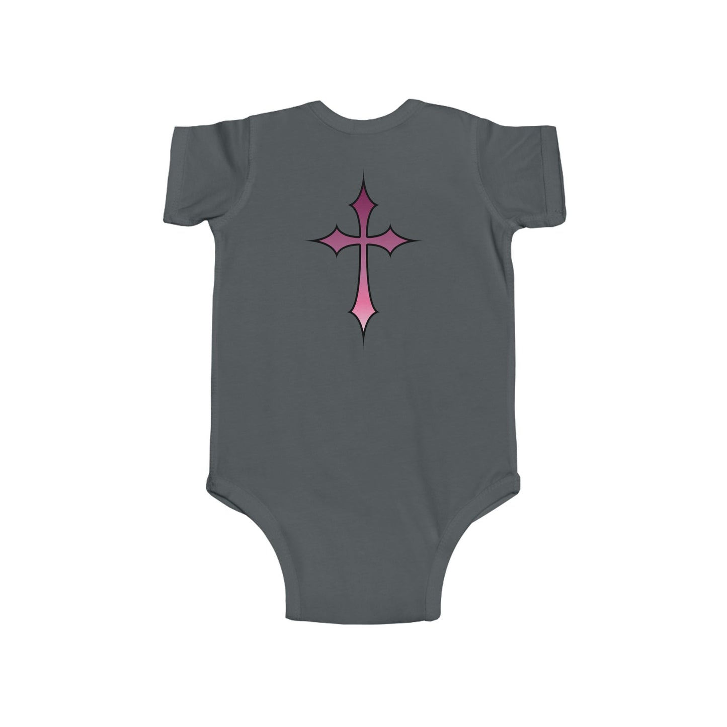 Baby Bodysuit - Pink Cross Infant Fine Jersey Bodysuit for Newborn, Religious Baptism Gift and Faithful Baby Shower Present