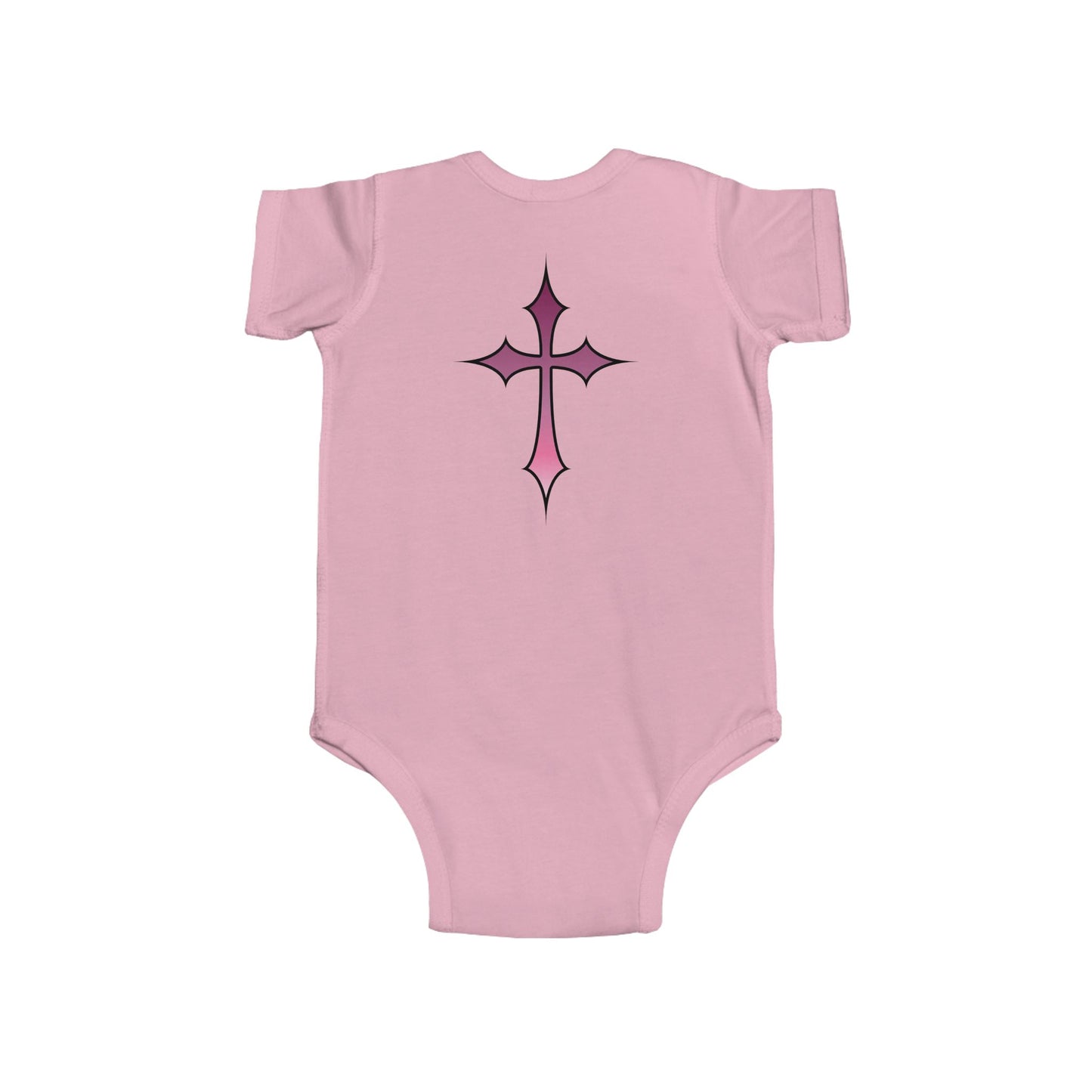 Baby Bodysuit - Pink Cross Infant Fine Jersey Bodysuit for Newborn, Religious Baptism Gift and Faithful Baby Shower Present