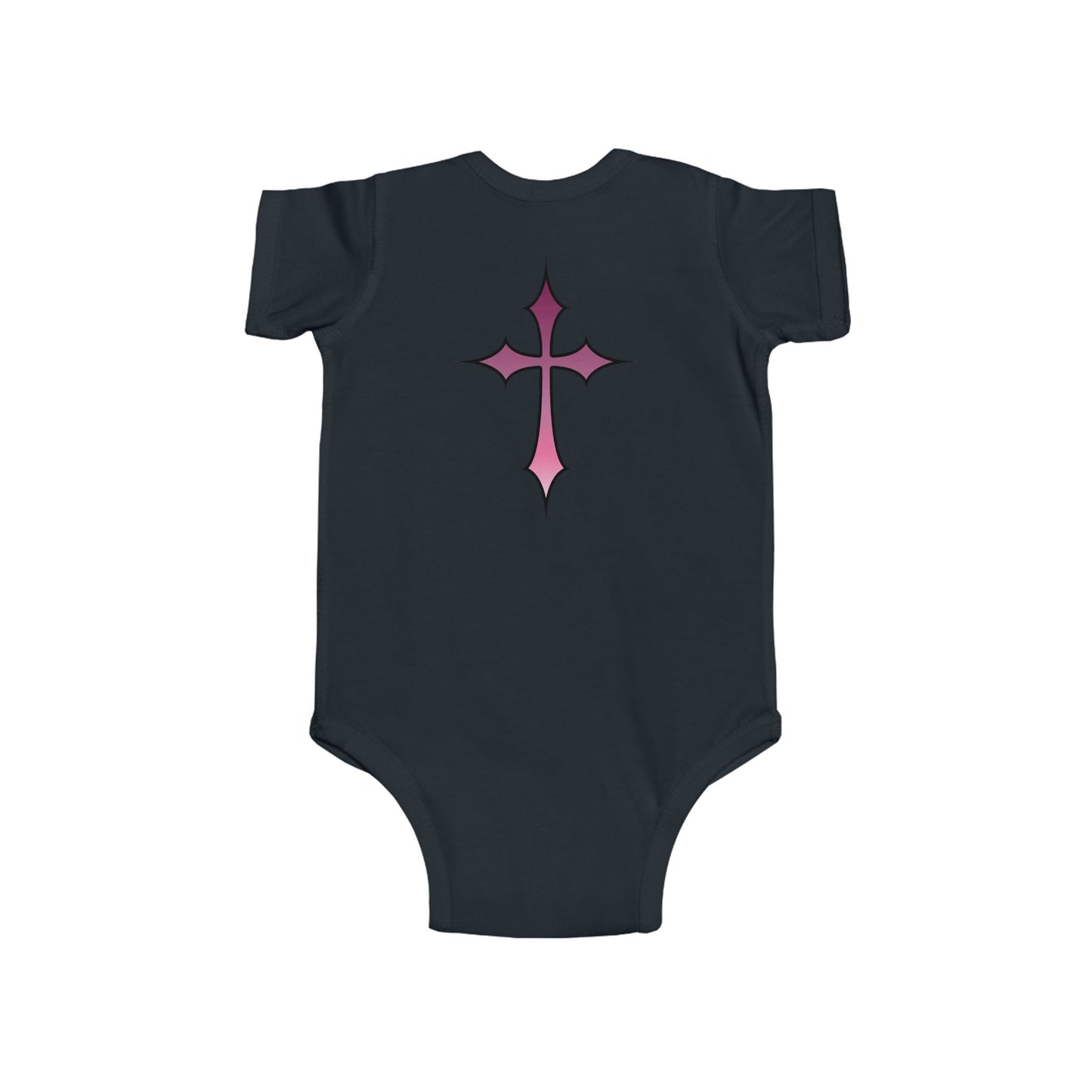Baby Bodysuit - Pink Cross Infant Fine Jersey Bodysuit for Newborn, Religious Baptism Gift and Faithful Baby Shower Present