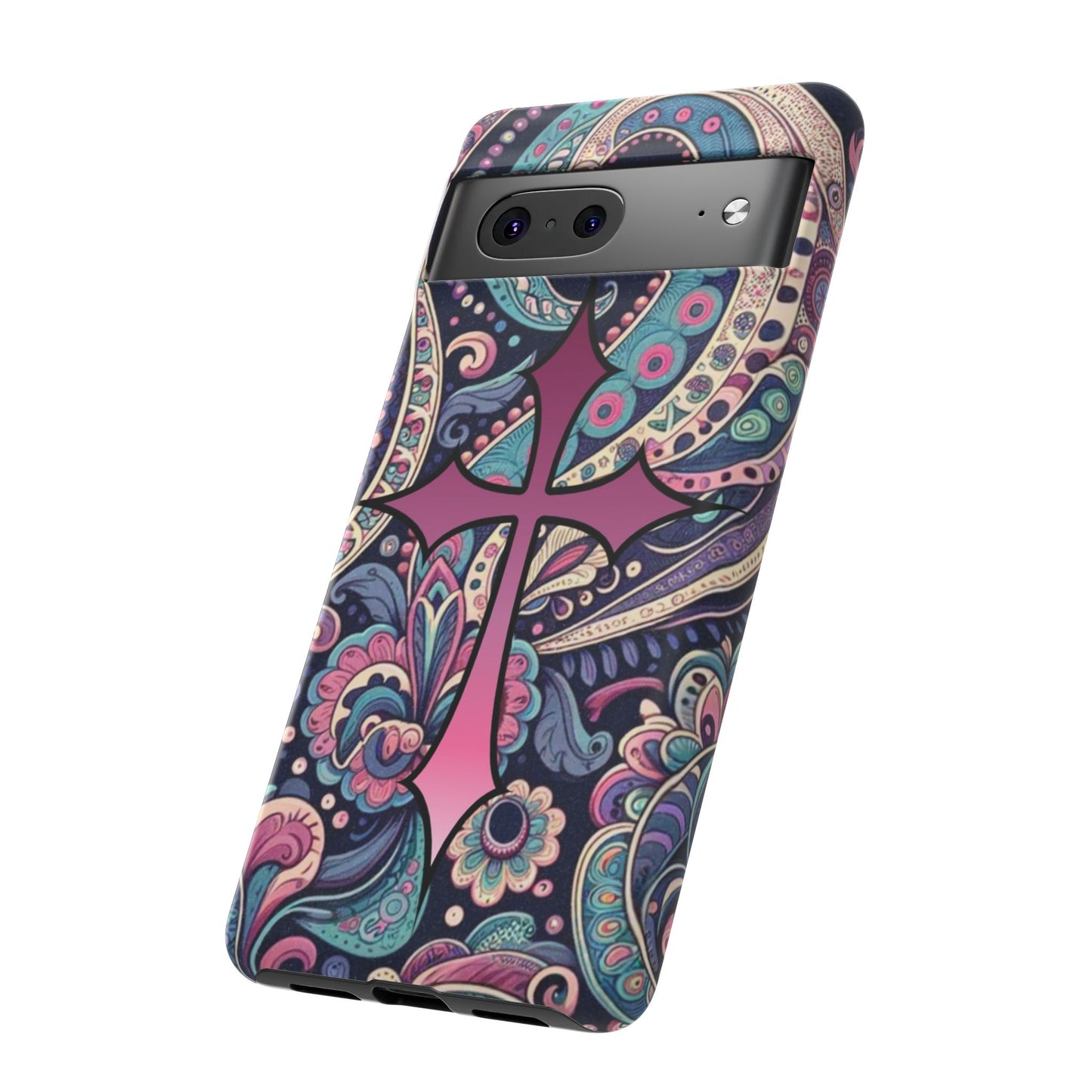 Colorful Cross Phone Case, Tough Phone Cover, Bohemian Style, Unique Gift for Her, Spiritual Design, Easter Accessories