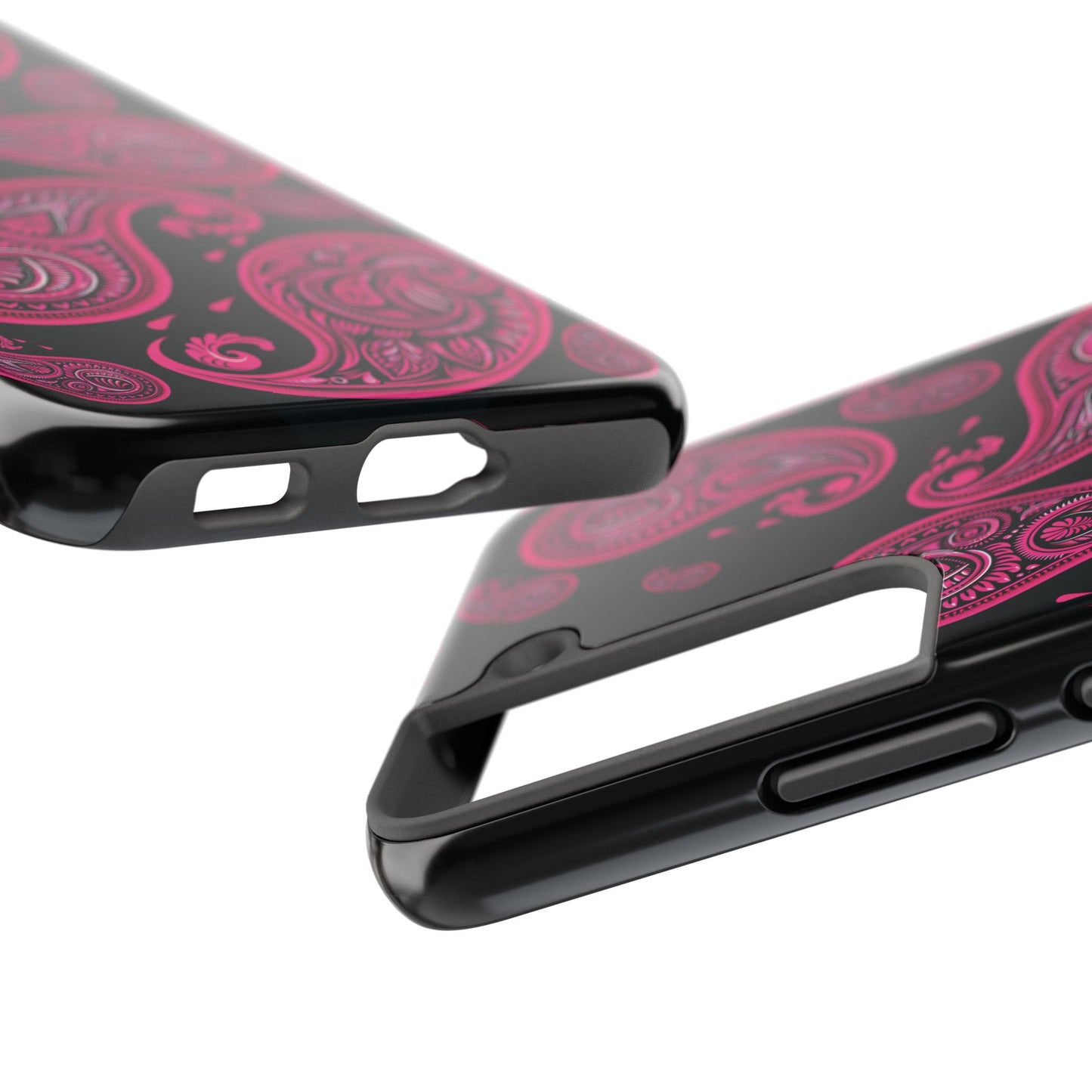 Tough Phone Case - Black with Hot Pink Paisley Design