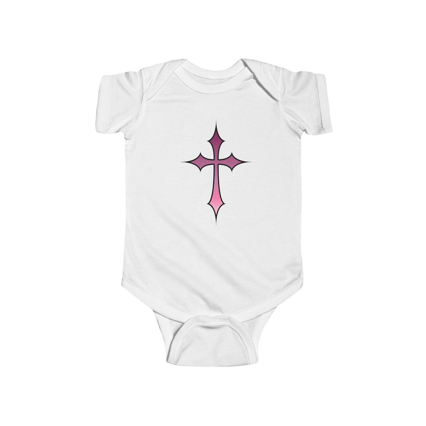 Baby Bodysuit - Pink Cross Infant Fine Jersey Bodysuit for Newborn, Religious Baptism Gift and Faithful Baby Shower Present
