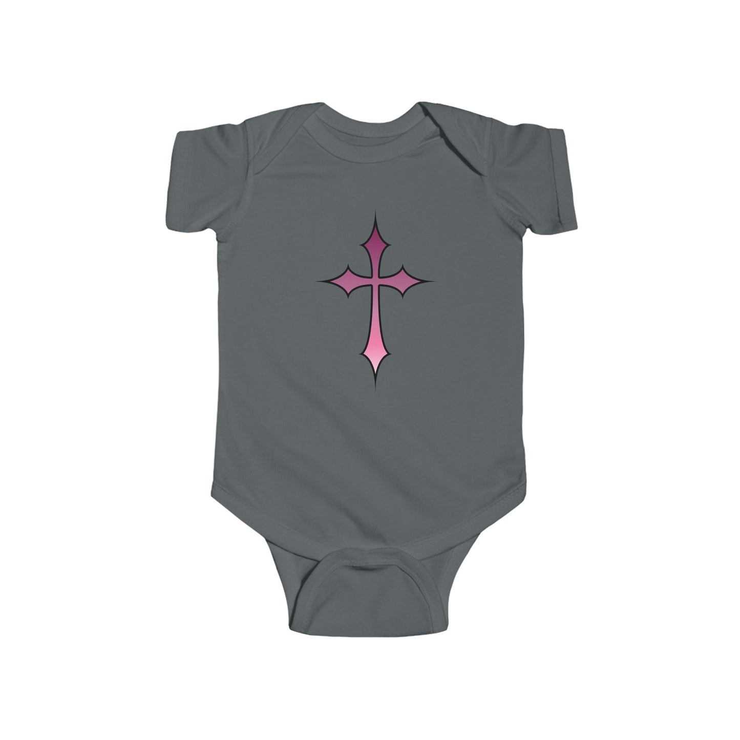 Baby Bodysuit - Pink Cross Infant Fine Jersey Bodysuit for Newborn, Religious Baptism Gift and Faithful Baby Shower Present