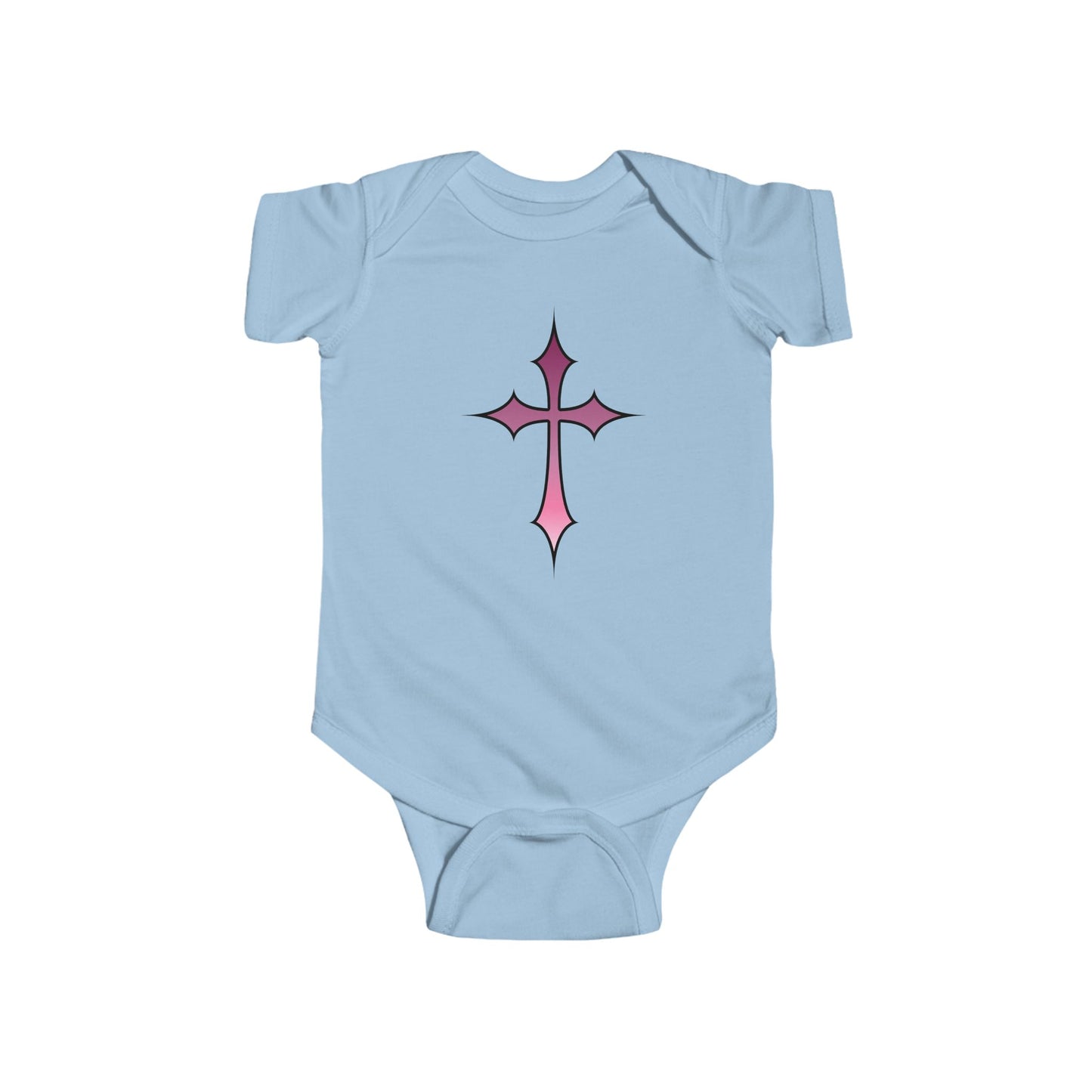 Baby Bodysuit - Pink Cross Infant Fine Jersey Bodysuit for Newborn, Religious Baptism Gift and Faithful Baby Shower Present