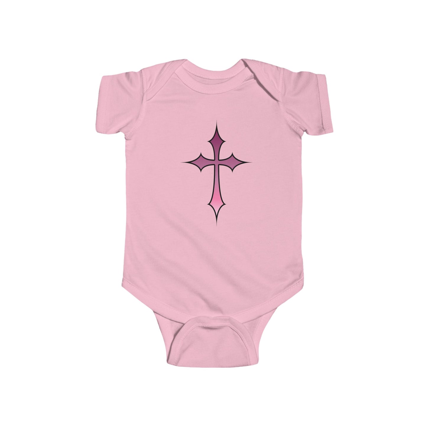 Baby Bodysuit - Pink Cross Infant Fine Jersey Bodysuit for Newborn, Religious Baptism Gift and Faithful Baby Shower Present